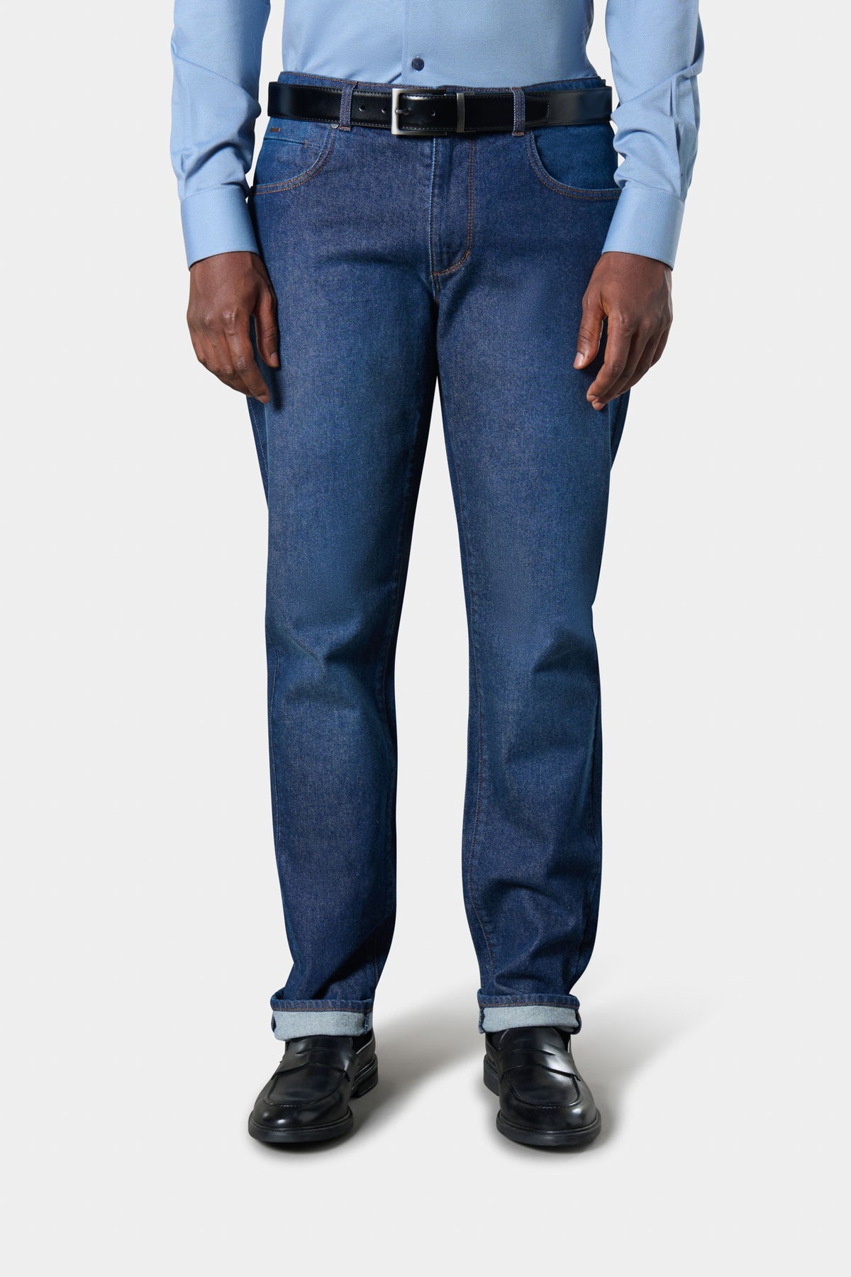 Vaqueros rectos de denim crudo elástico Jerem