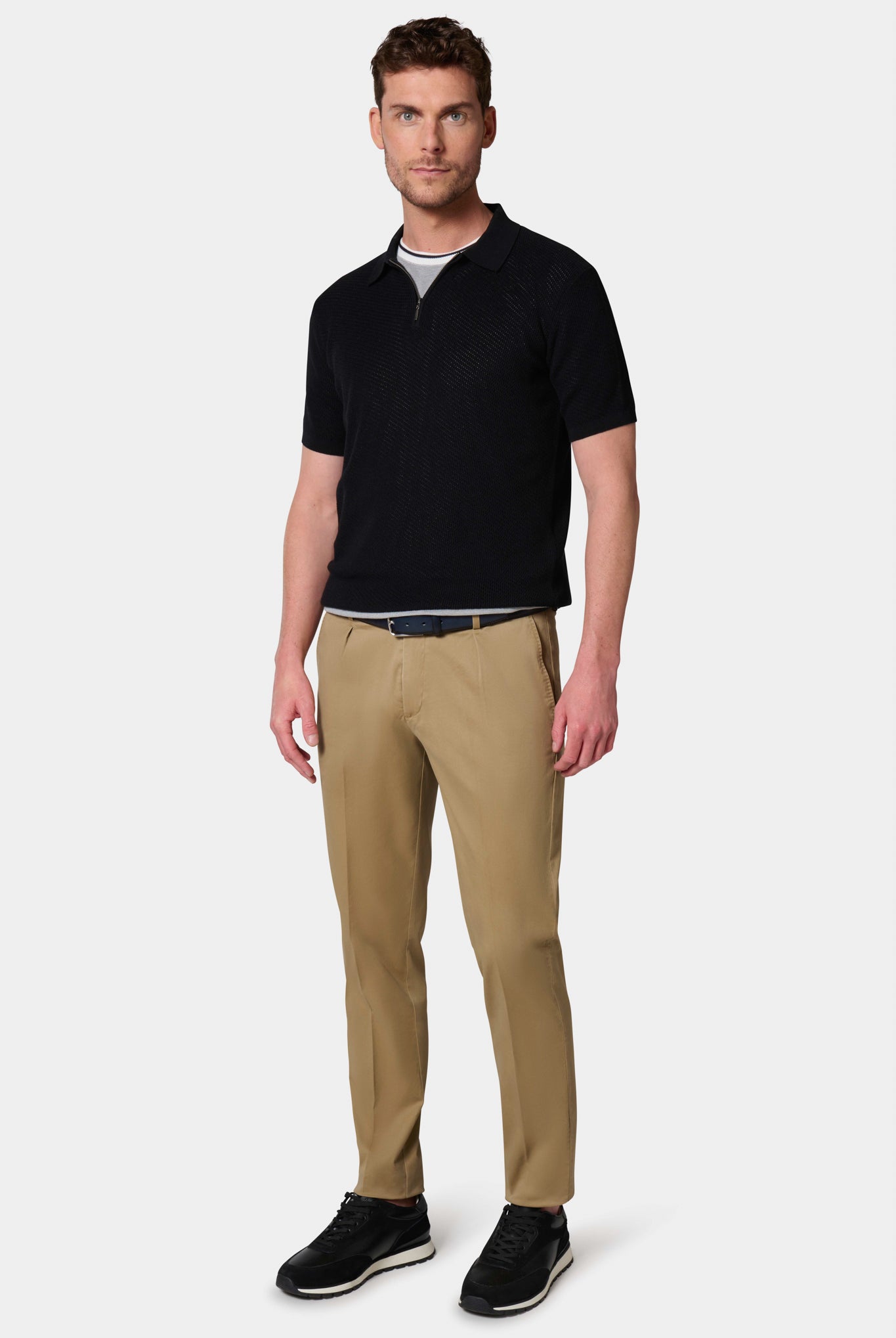 Pantalon classique à pince stretch Jerem, ceinture sartoriale stretch, ceinture sartoriale