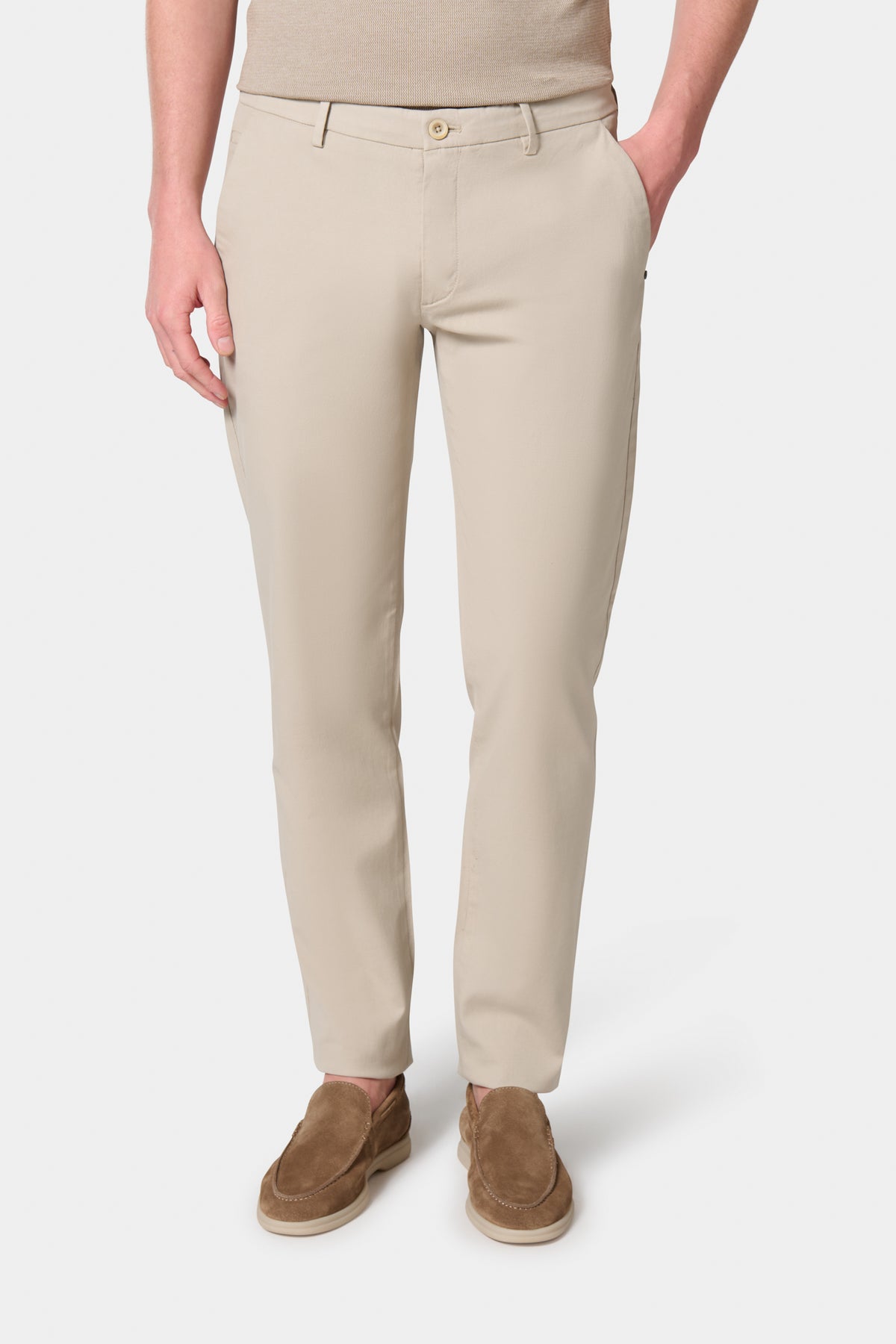 Pantalon en lin stretch Jerem, ceinture sartoriale stretch, ceinture sartoriale, poches italiennes