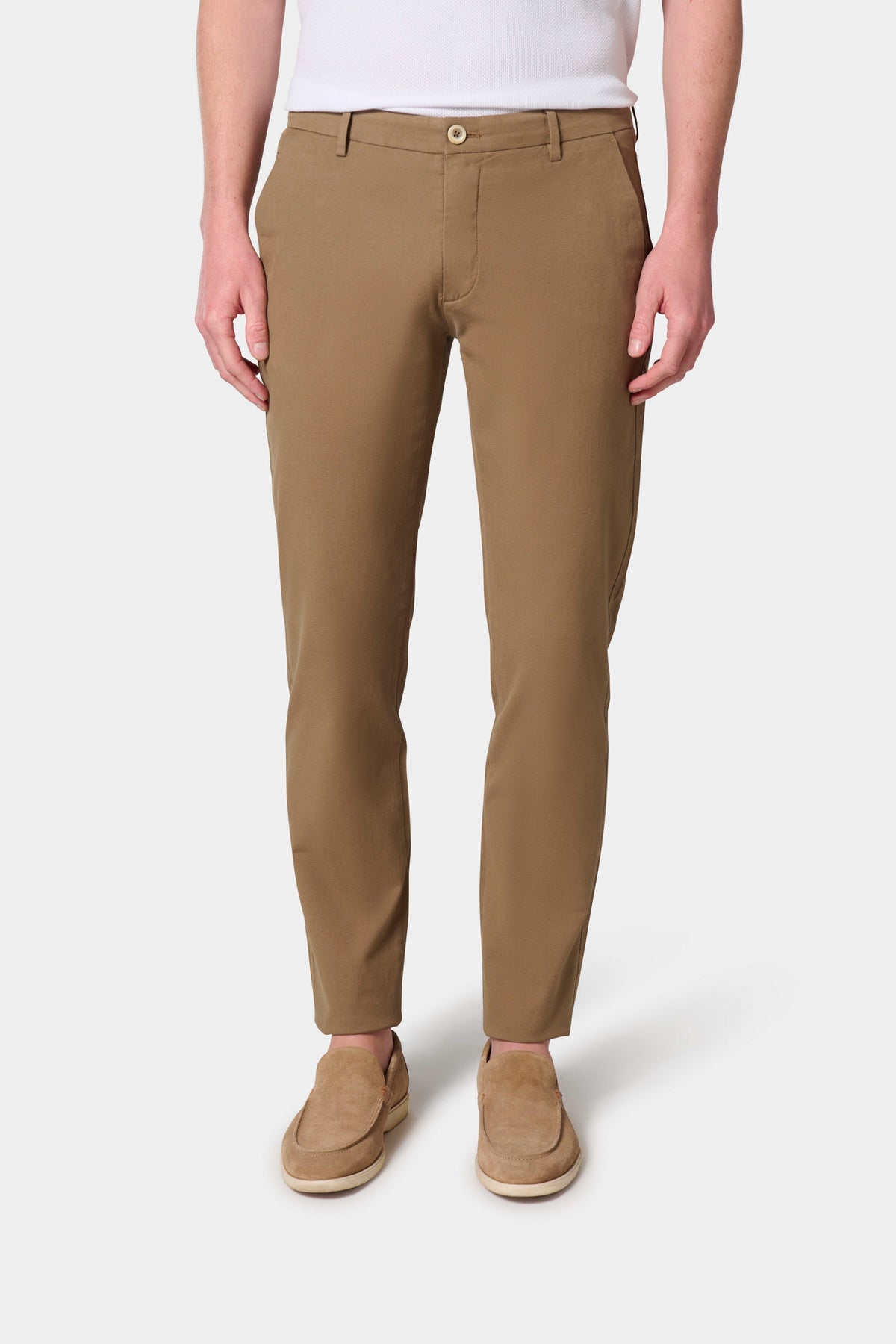 Pantalon, lin stretch Jerem, ceinture sartoriale, poches italiennes, coloris camel