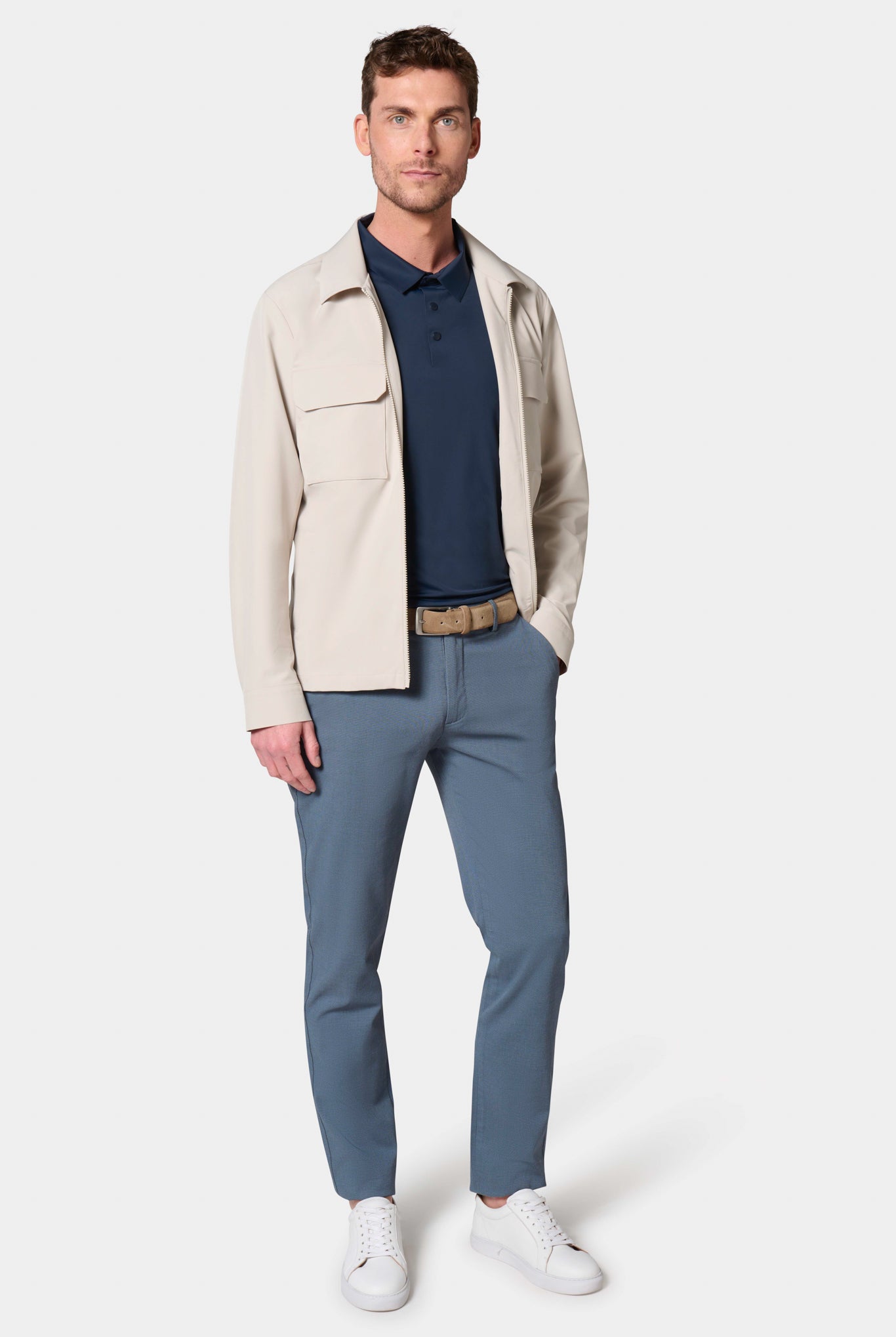 Pantalon en polycoton stretch Jerem, ceinture sartoriale stretch, ceinture sartoriale