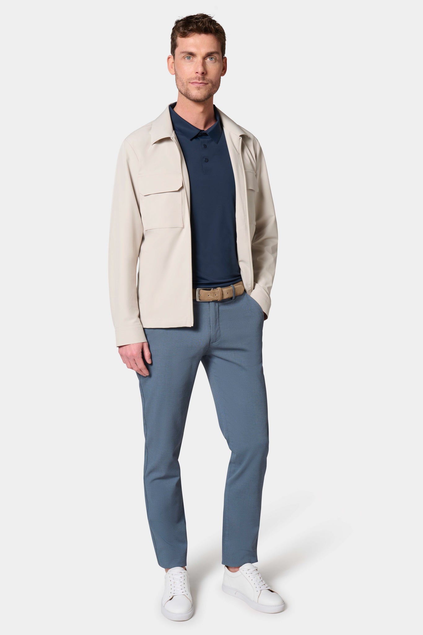 Pantalon en polycoton stretch Jerem, ceinture sartoriale stretch, ceinture sartoriale