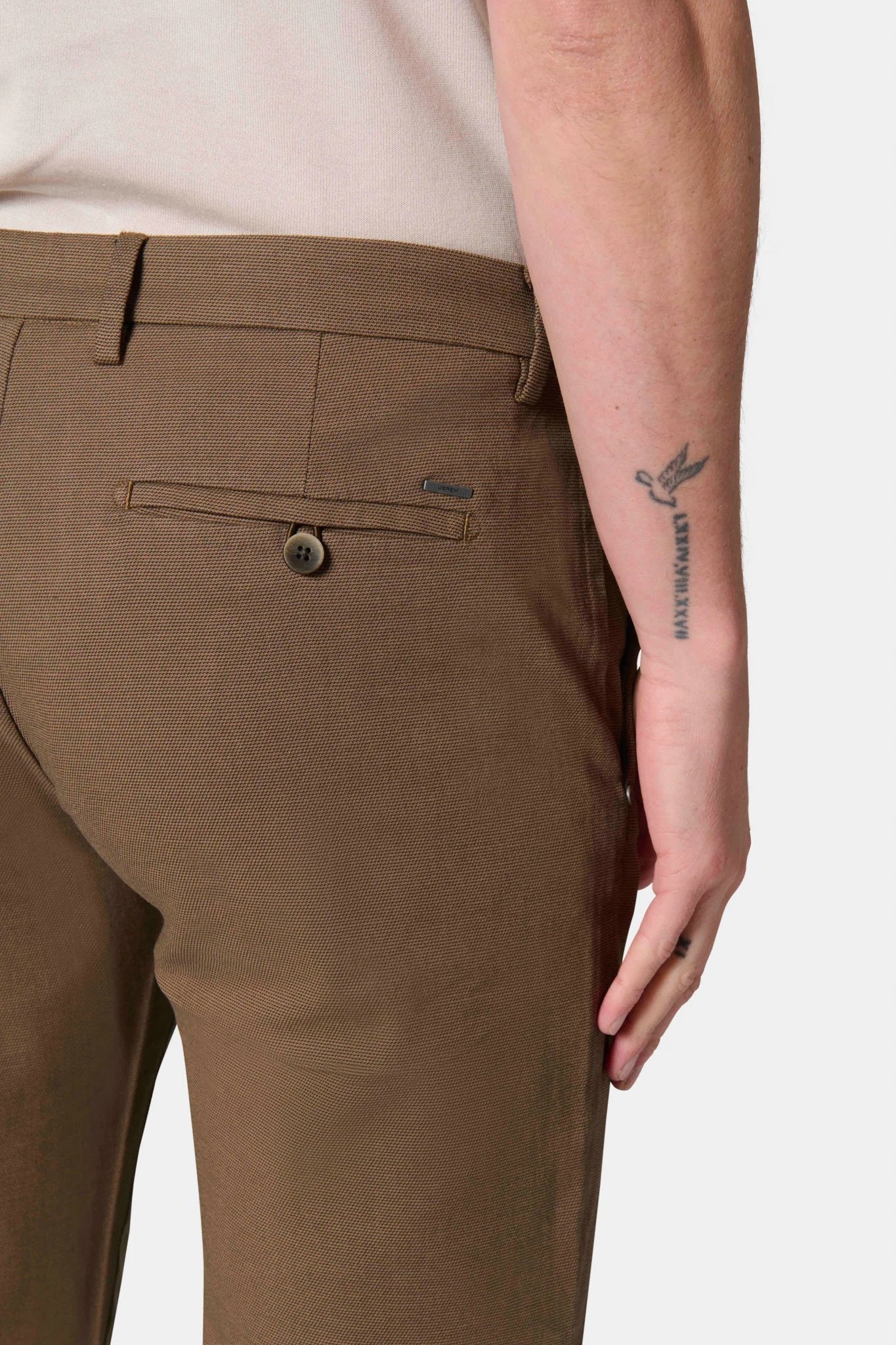 Pantalon, polycoton stretch Jerem, ceinture sartoriale, poches italiennes, coloris camel