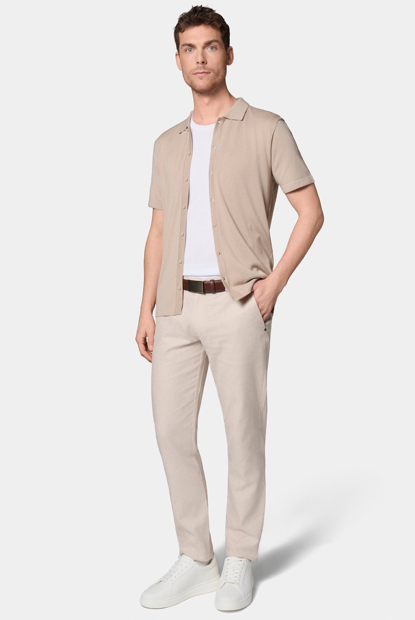 Gabardine de lin-coton — Pantalon de ville Jerem, poches italiennes, coupe droite