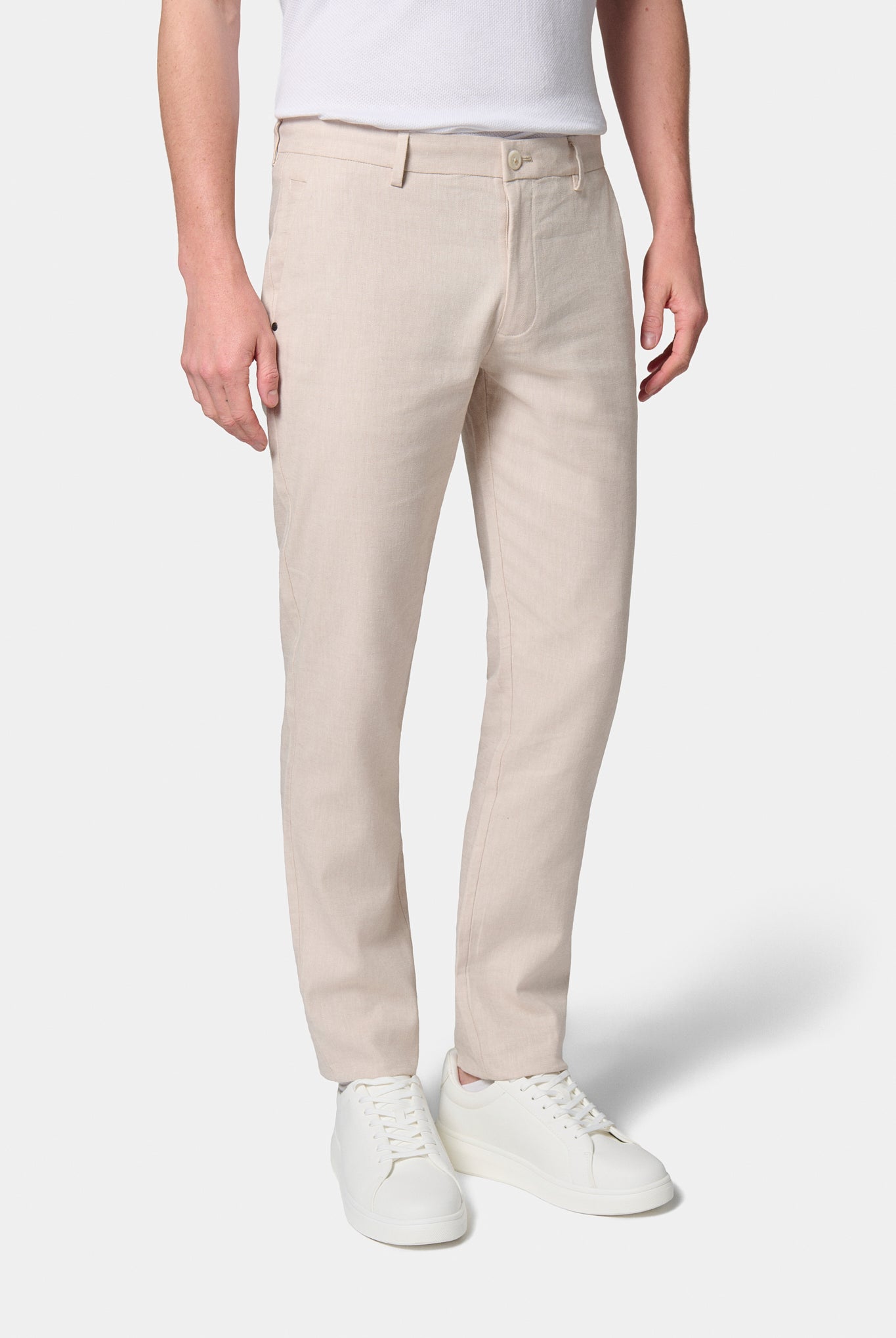 Pantalon de ville en gabardine de lin-coton Jerem, ceinture sartoriale stretch, ceinture sartoriale, poches italiennes