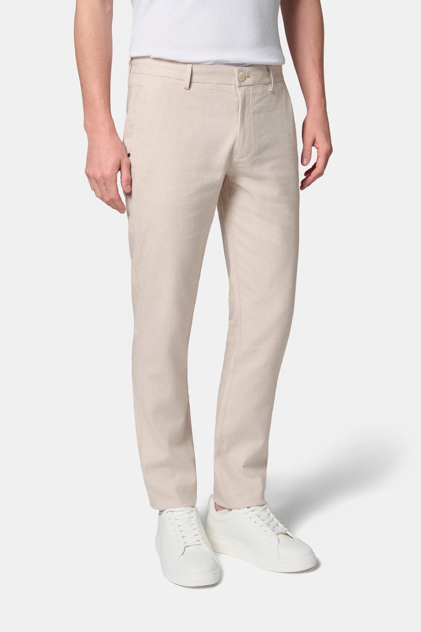 Pantalon de ville en gabardine de lin-coton Jerem, ceinture sartoriale stretch, ceinture sartoriale, poches italiennes