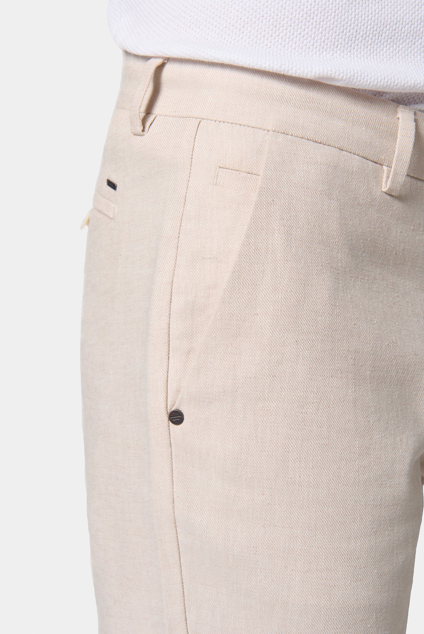Pantalon de ville, gabardine de lin-coton Jerem, ceinture sartoriale, poches italiennes