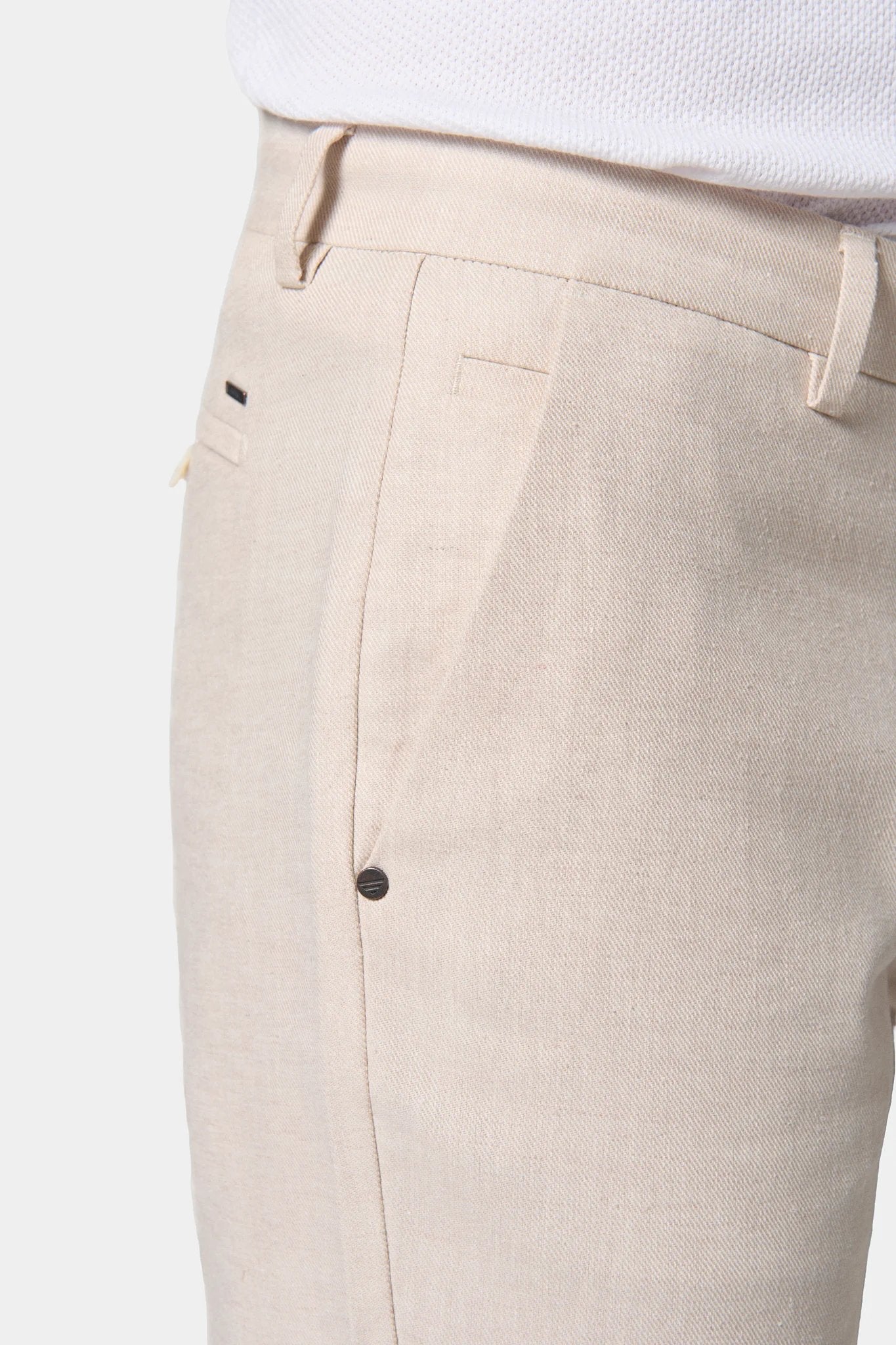 Pantalon de ville, gabardine de lin-coton Jerem, ceinture sartoriale, poches italiennes