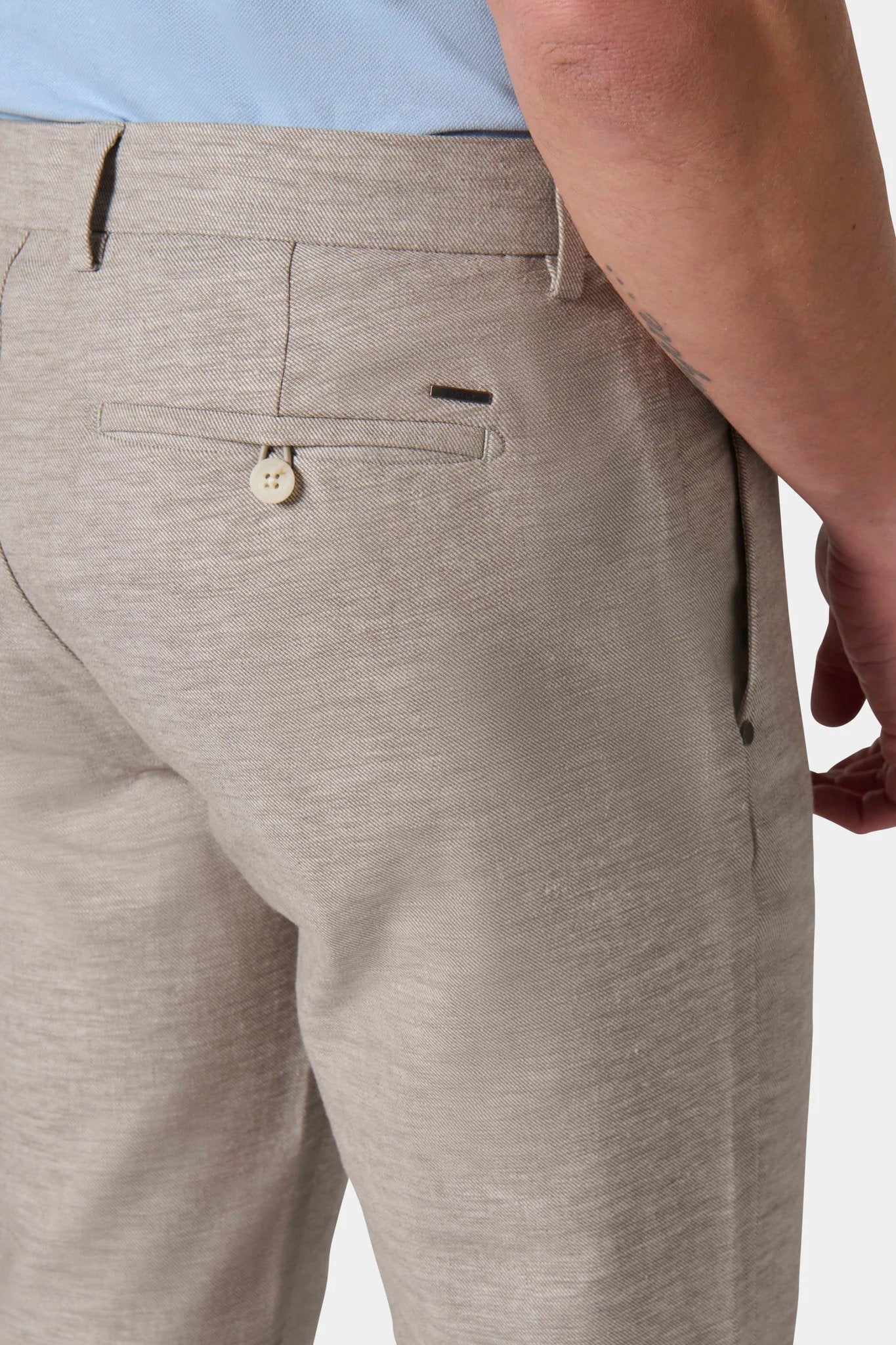 Pantalon de ville en gabardine de lin-coton Jerem, ceinture sartoriale stretch, ceinture sartoriale
