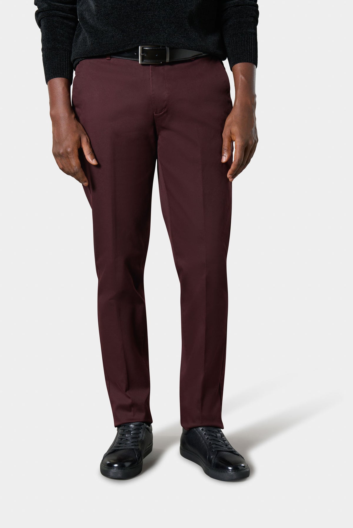 Pantalon à pinces homme en coton stretch bordeaux Jerem — vue de face