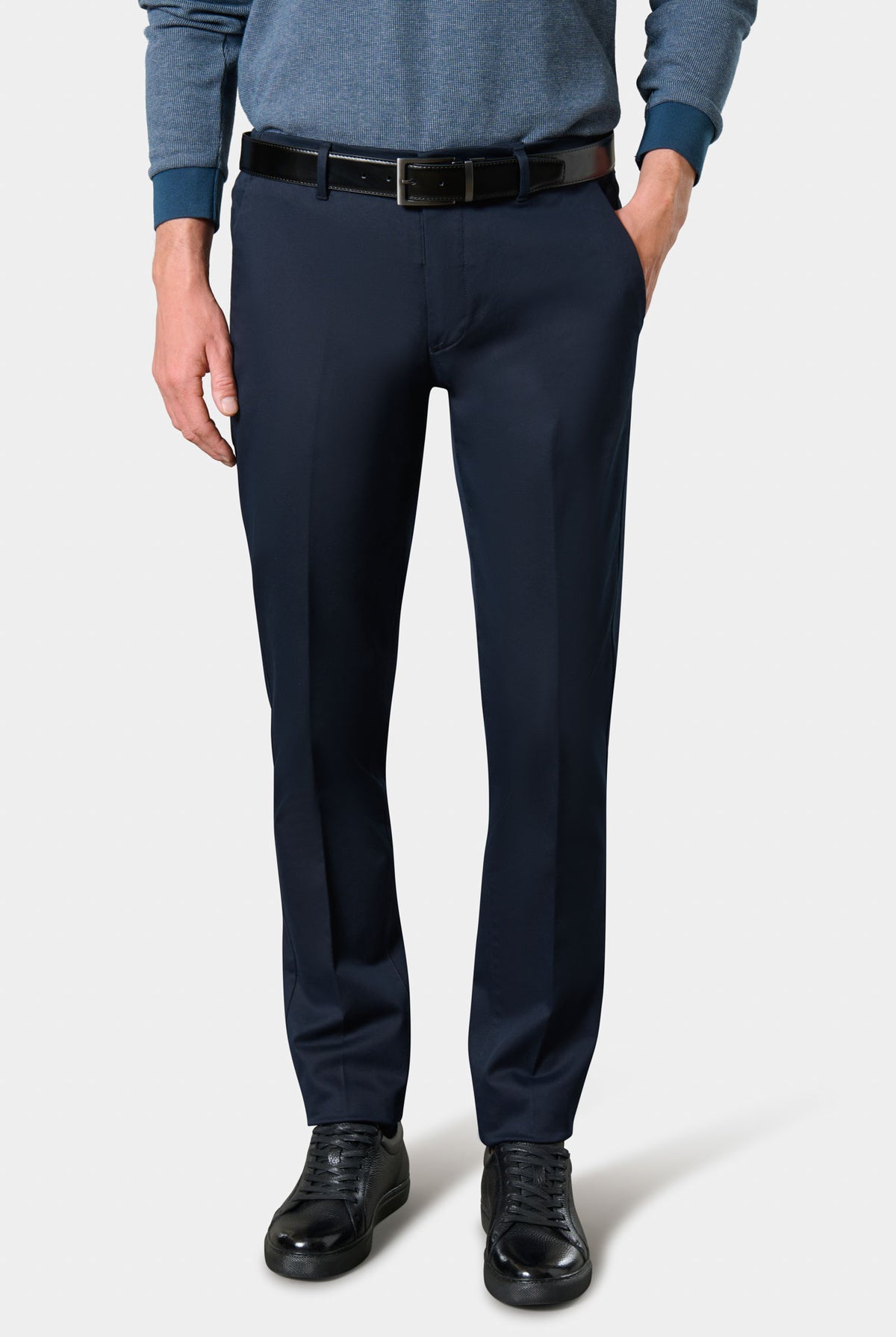 Pantalon à pinces homme en coton stretch bleu marine Jerem — vue de face
