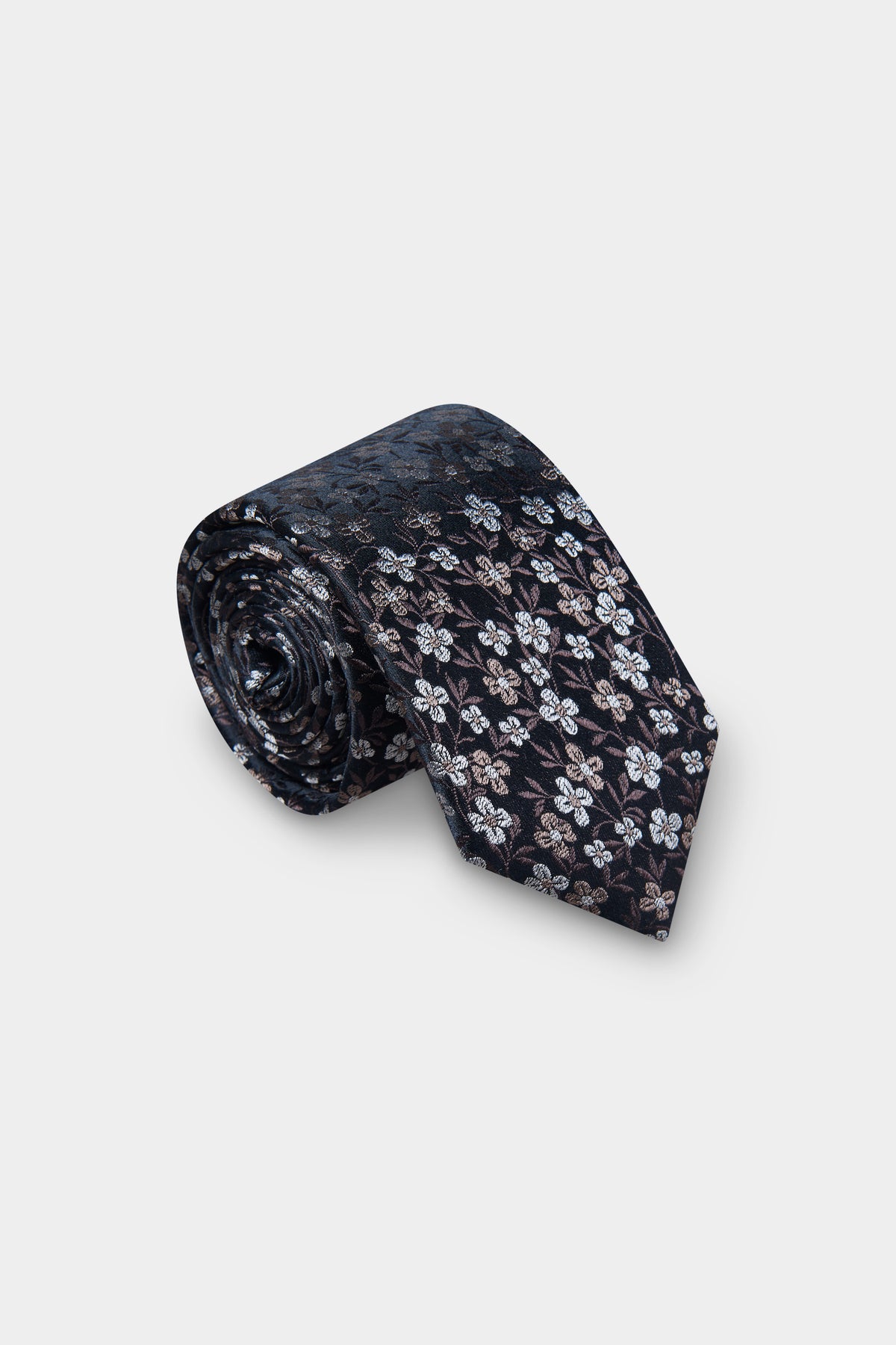 Cravate en soie à motif floral marron