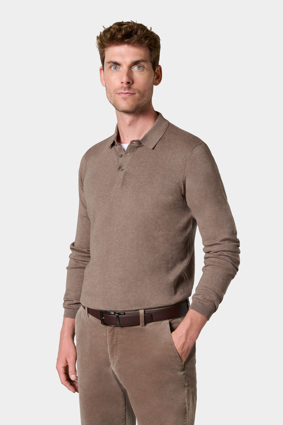 Long-sleeved polo in cotton and cashmere