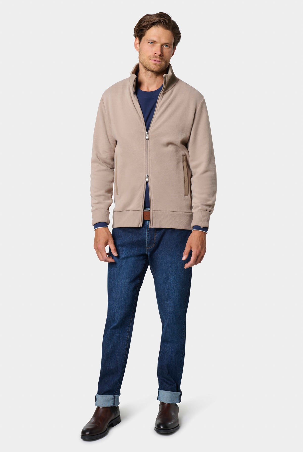 Gilet zippé col montant en maille côtelée Jerem Paris, vue de face