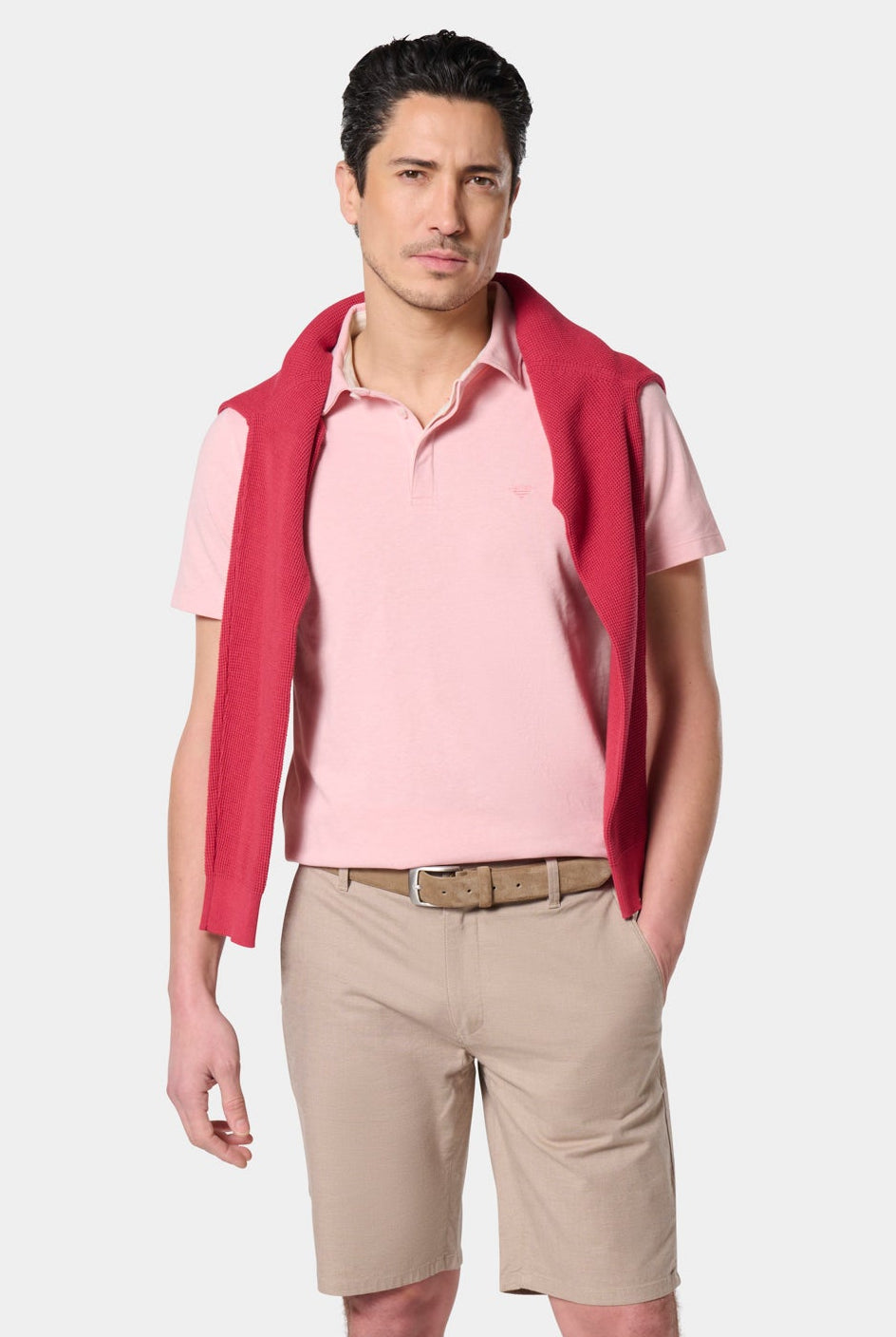 Polo en piqué coton manches courtes Jerem, col chemise, manches courtes, coupe confortable, coloris rose poudré