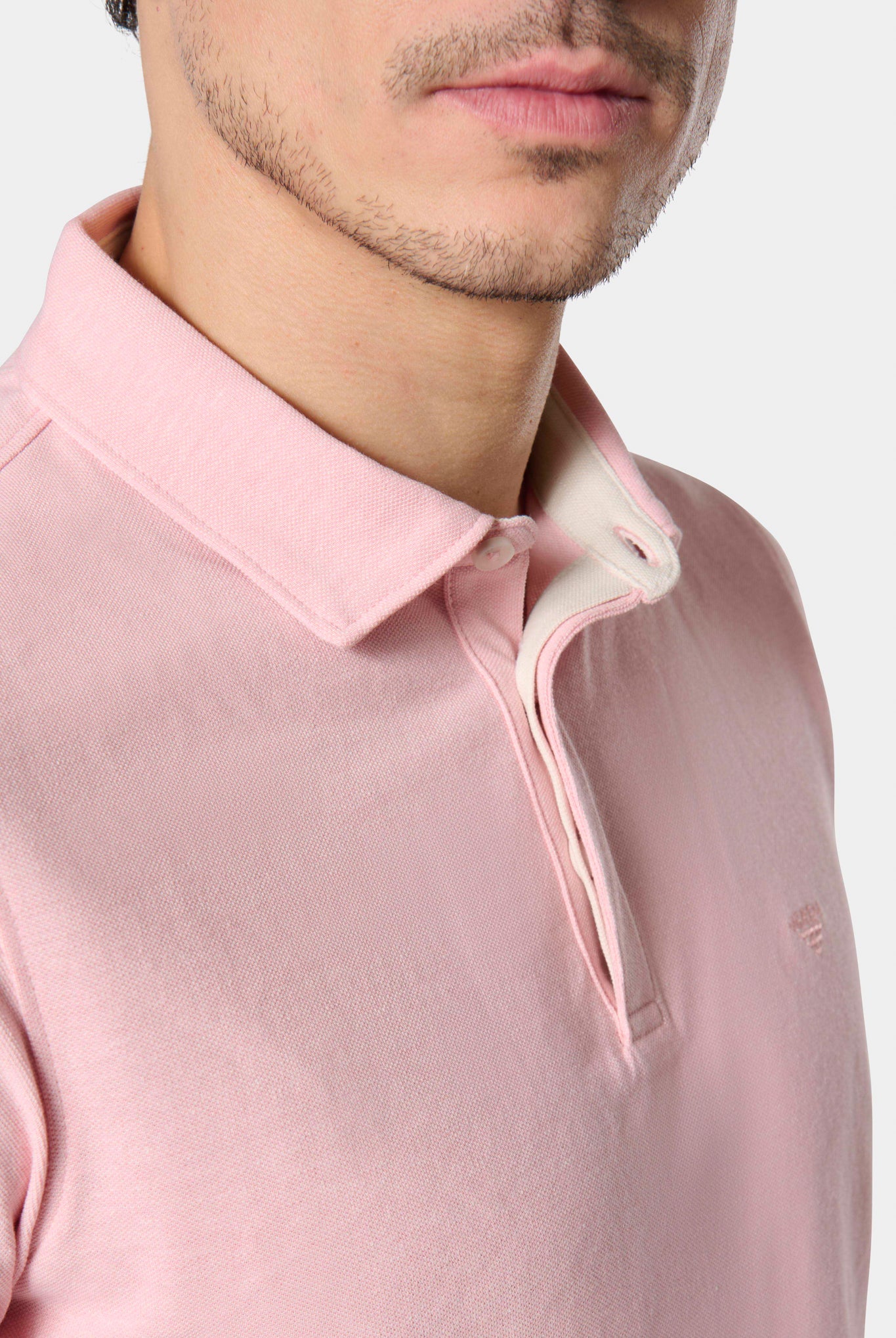 Piqué coton manches courtes — Polo Jerem, coupe confortable, col chemise, coloris rose poudré