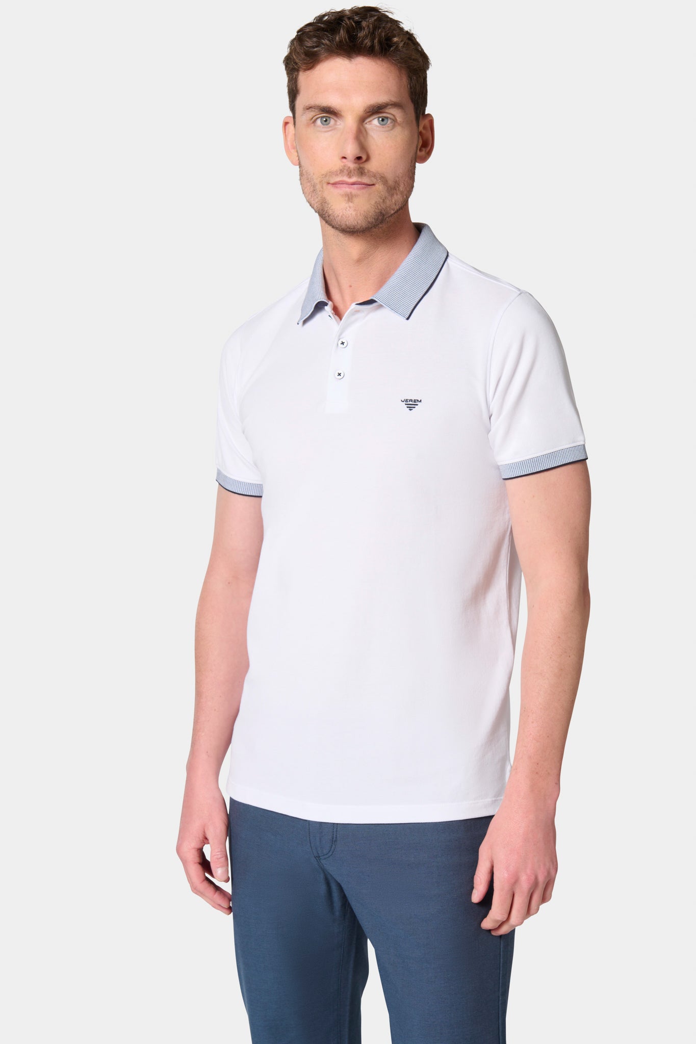 Polo jacri double col, finition bord-côte fantaisie manches courtes Jerem, coupe confortable, col polo