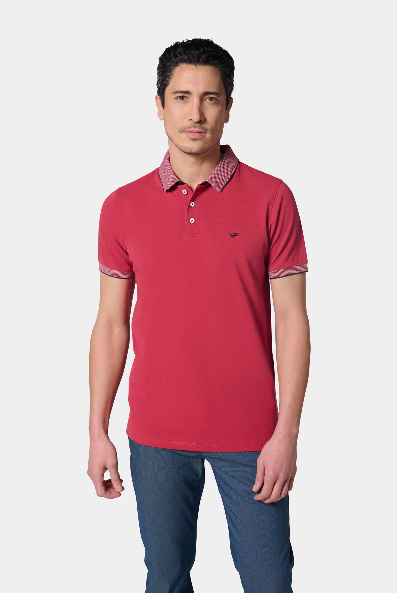Polo jacri double col en finition bord-côte fantaisie manches courtes Jerem, col polo, manches courtes, coupe confortable