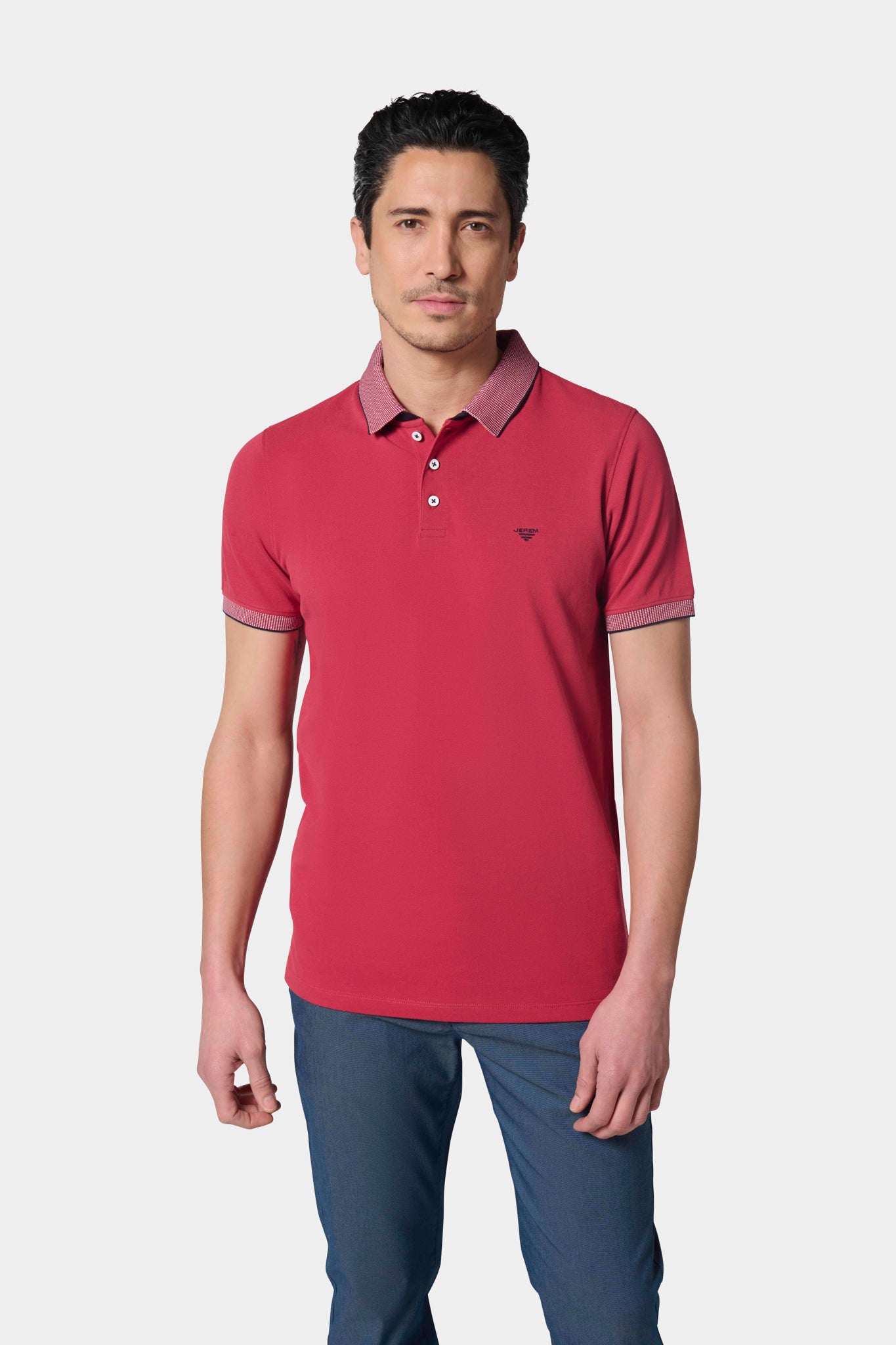 Polo jacri double col en finition bord-côte fantaisie manches courtes Jerem, col polo, manches courtes, coupe confortable