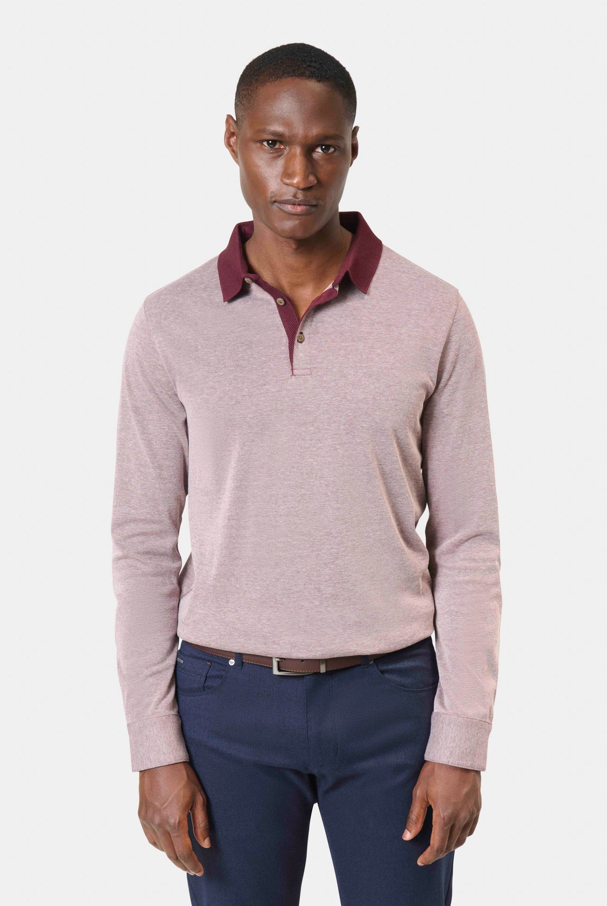 Polo manches longues en piqué col jacquard Jerem Paris