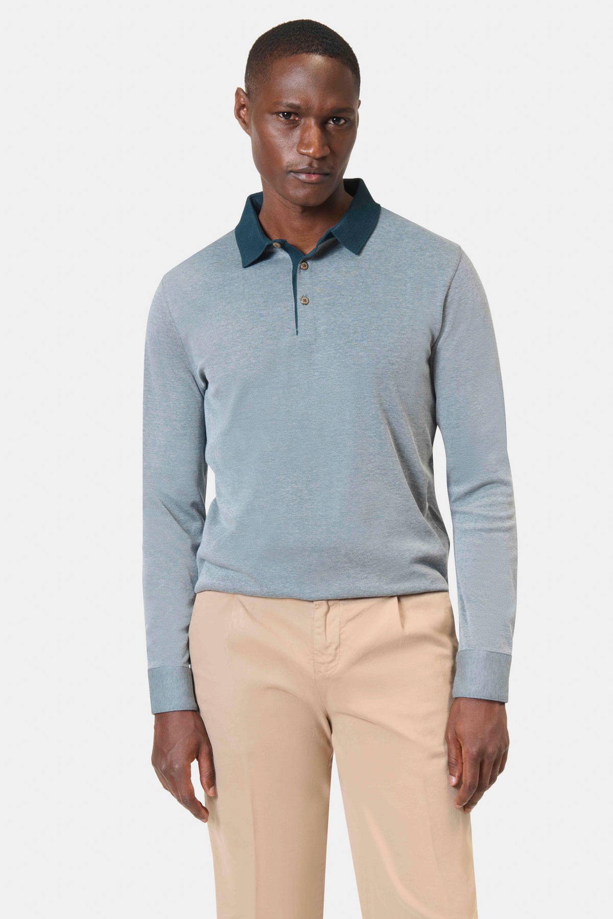 Polo manches longues en piqué col jacquard Jerem Paris, vue de détail