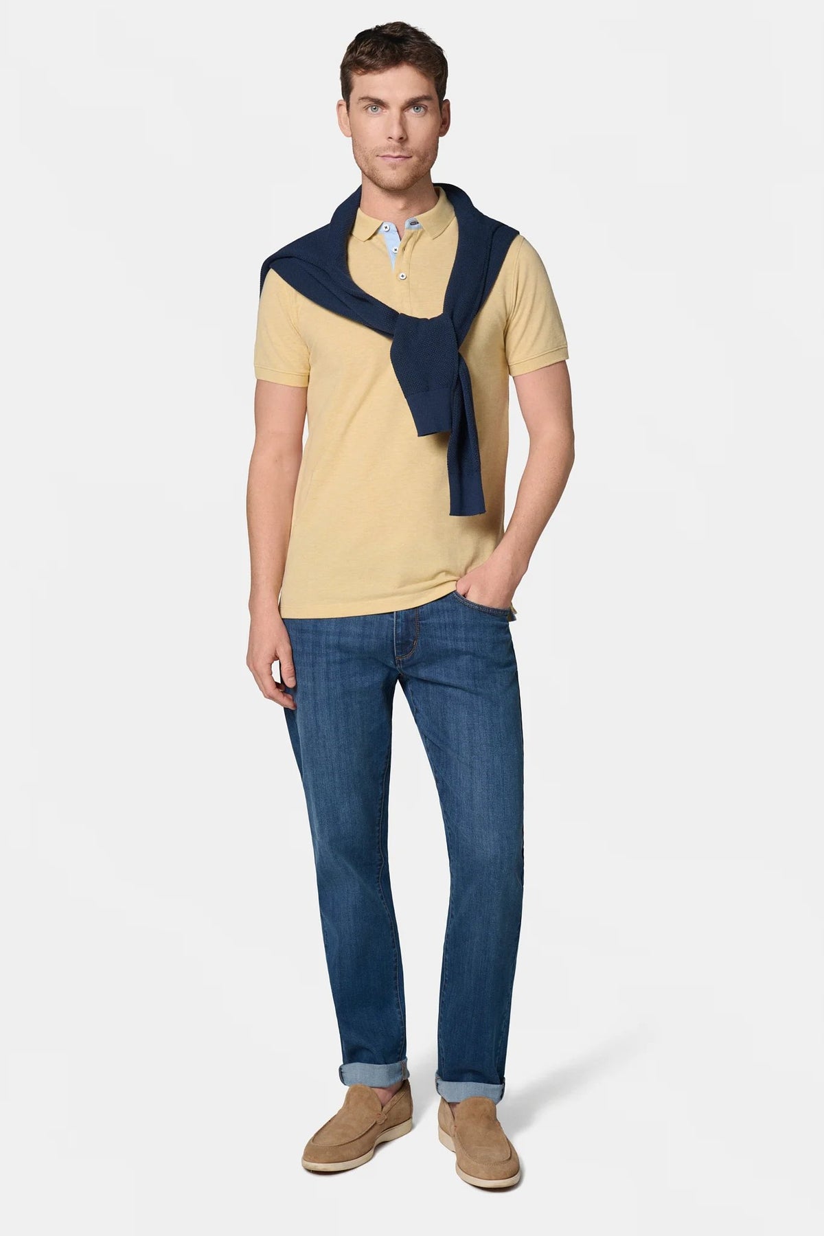 Jerem short-sleeved button polo, short sleeves, comfort fit, beige