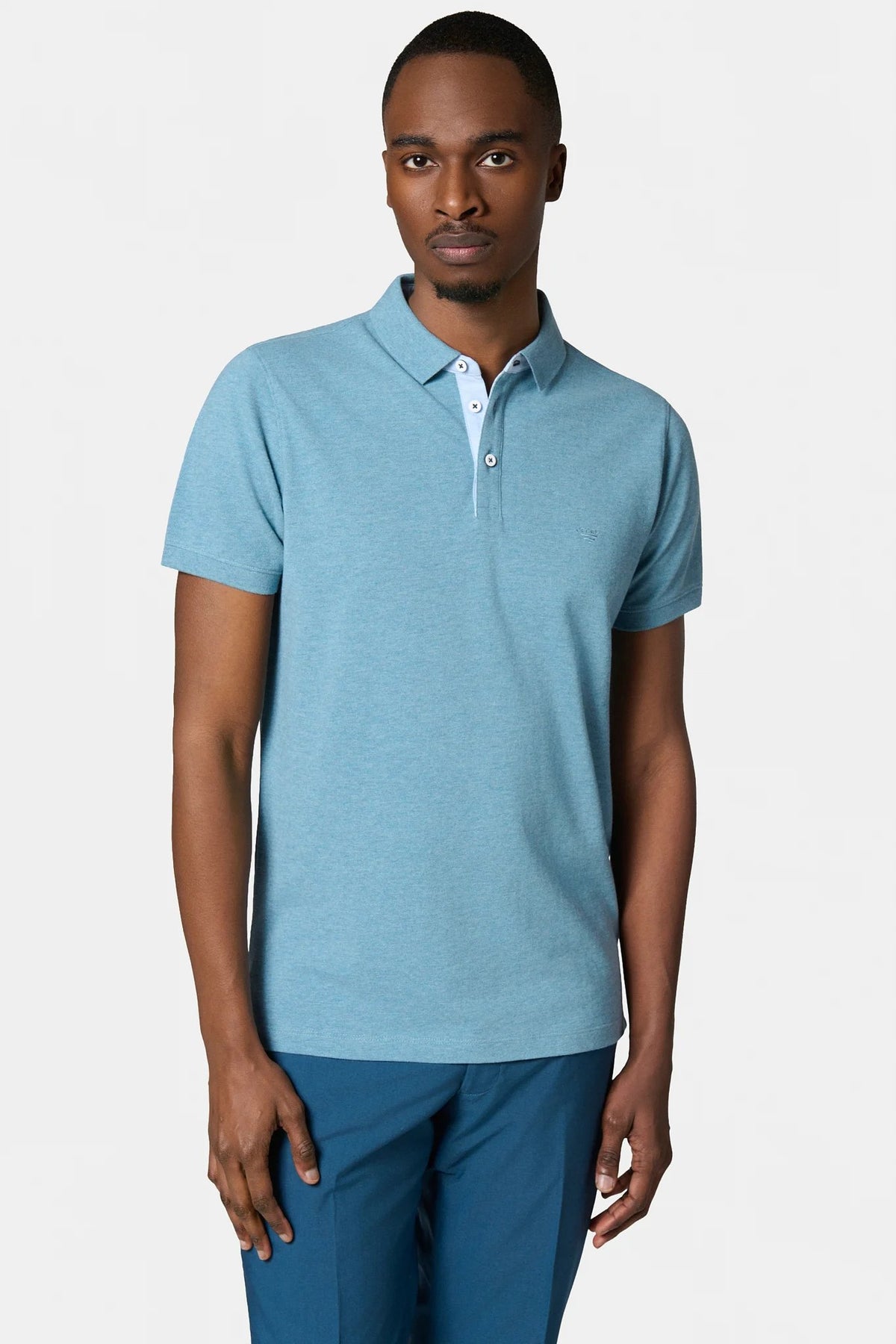 Jerem short-sleeved button polo, polo collar, short sleeves, sky blue