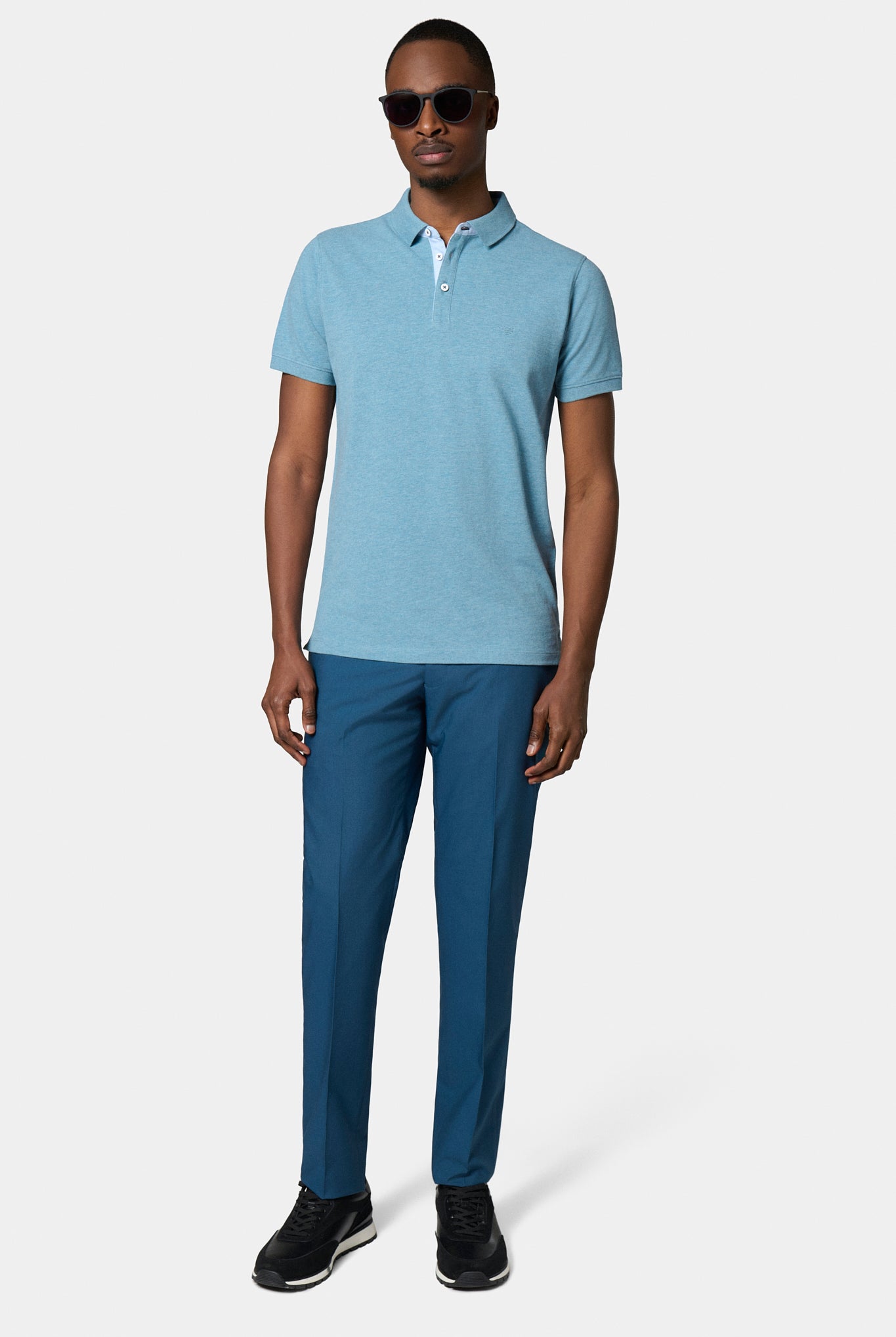 Polo manches courtes à boutons Jerem, coupe confortable, col polo, coloris bleu ciel