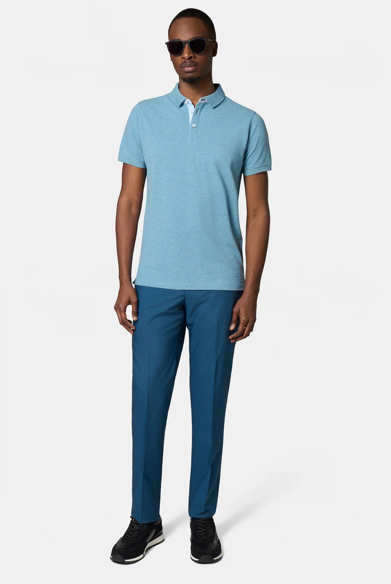 Polo manches courtes à boutons Jerem, coupe confortable, col polo, coloris bleu ciel