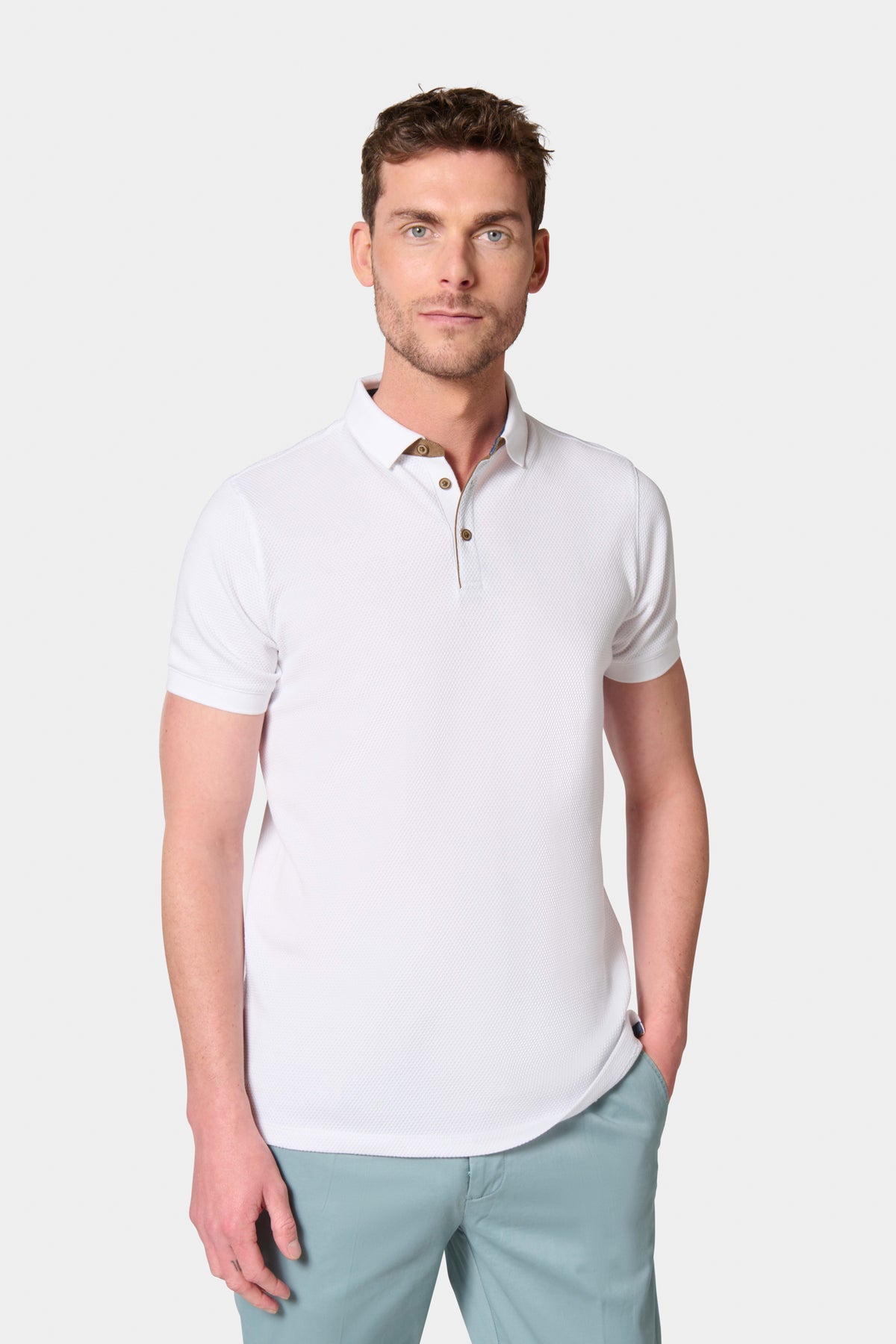 Polo en coton jacquard manches courtes Jerem, manches courtes, coupe confortable
