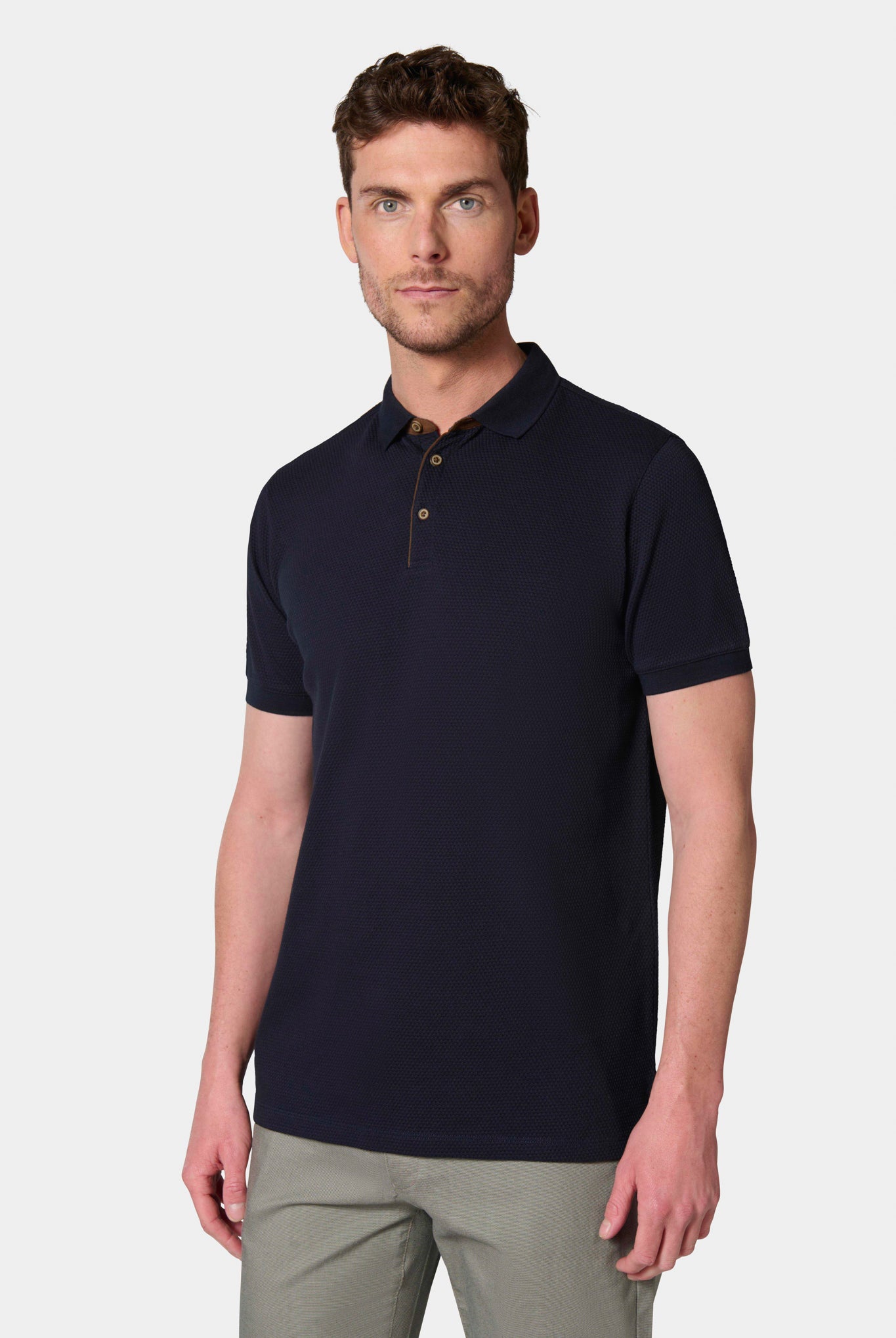 Polo en coton jacquard manches courtes Jerem, col polo, manches courtes, coupe confortable, coloris noir