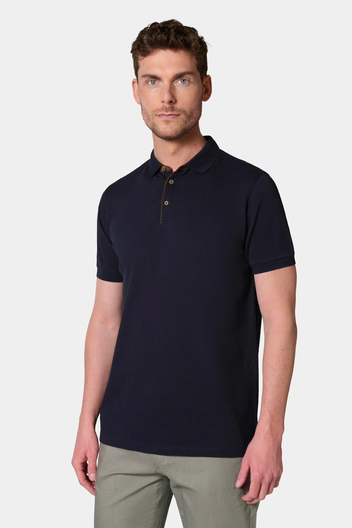 Polo en coton jacquard manches courtes Jerem, col polo, manches courtes, coupe confortable, coloris noir