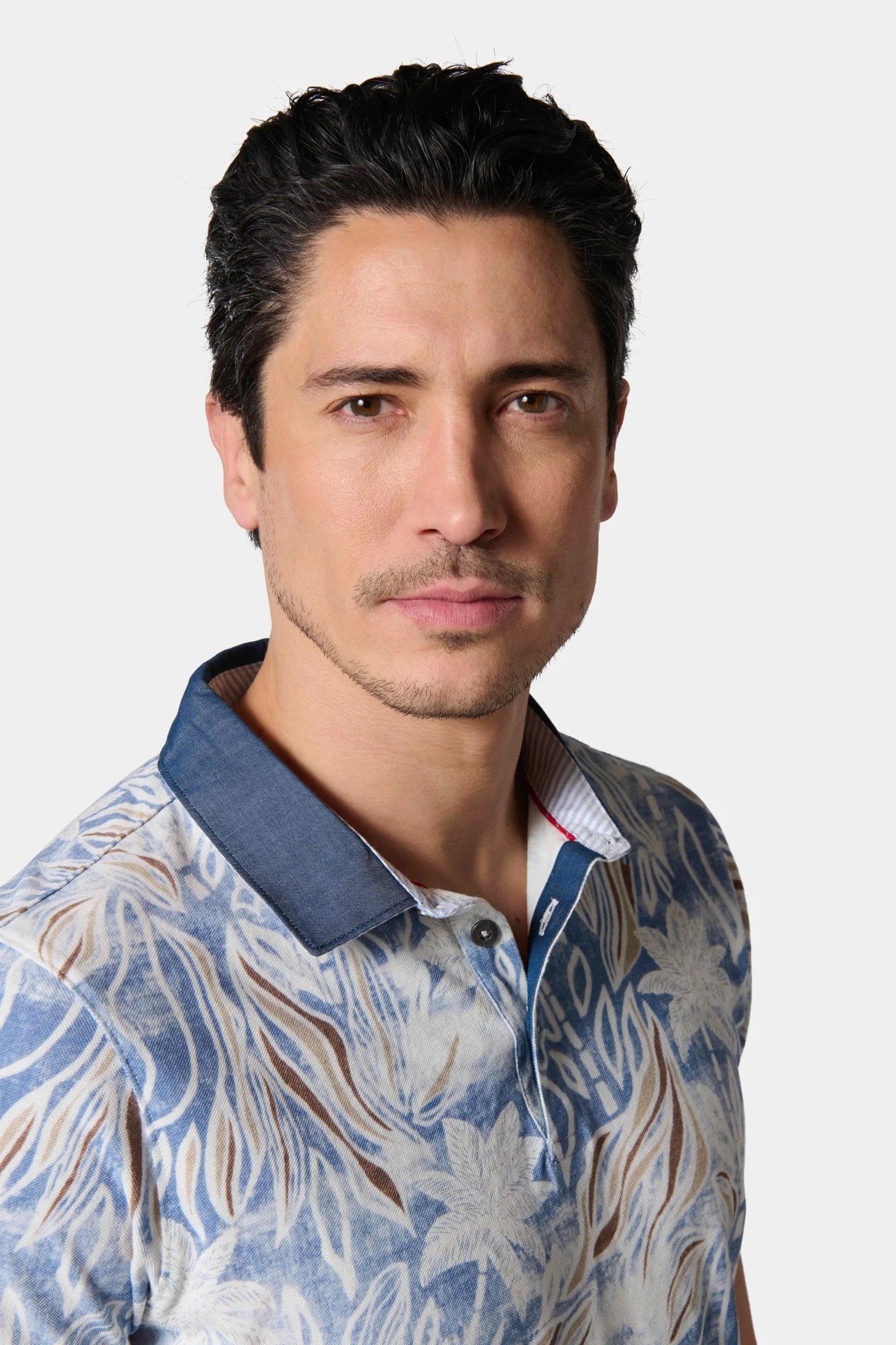 Polo en piqué de coton imprimé avec col chemise manches courtes Jerem, manches courtes, coupe confortable