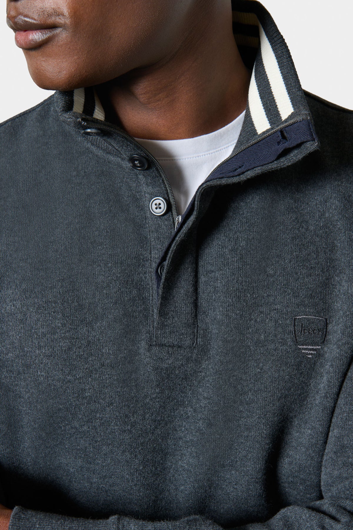 Zipped high-neck polo with embroidered logo