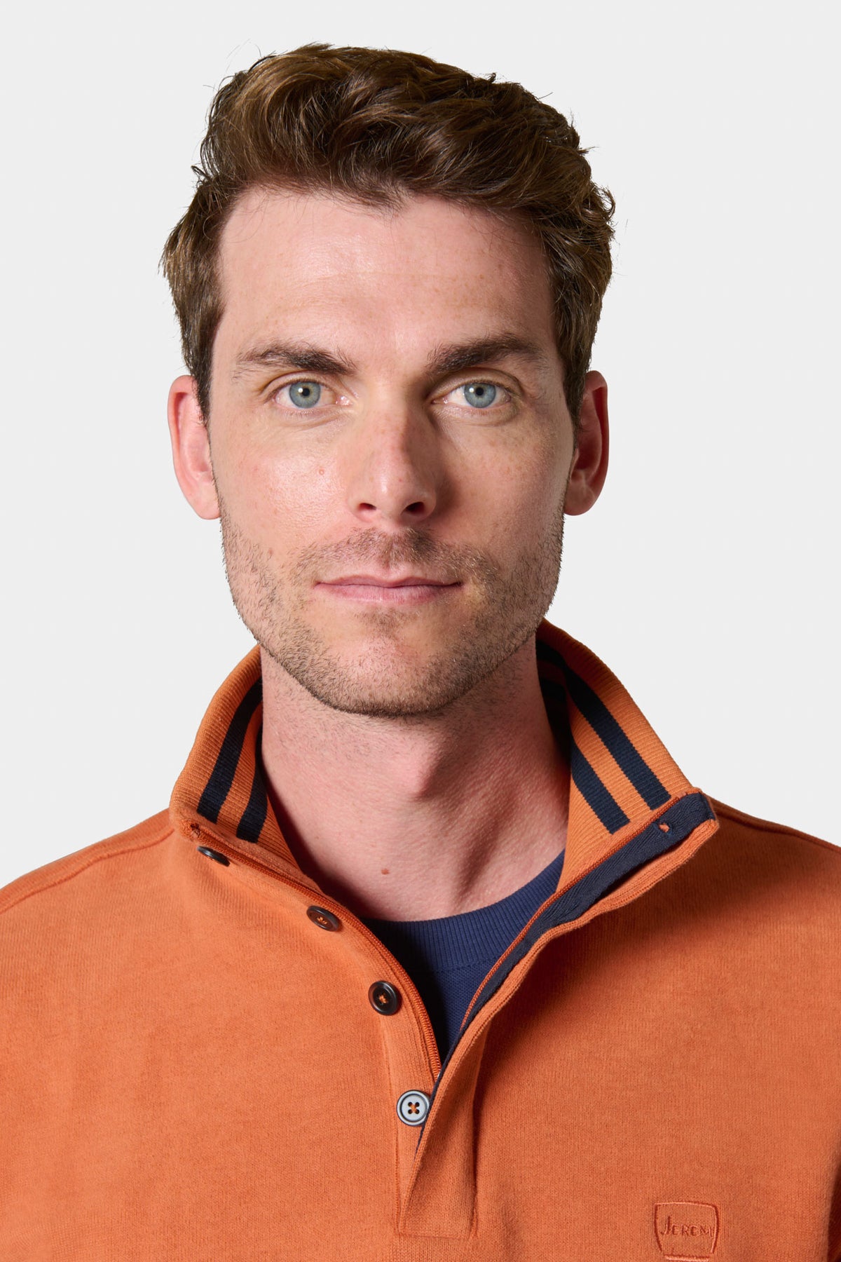 Zipped high-neck polo with embroidered logo
