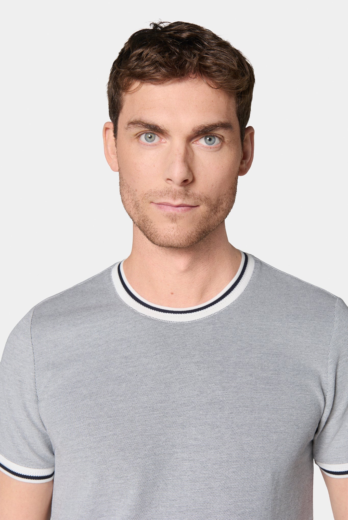 T-shirt en piqué de coton bicolore Jerem, manches courtes