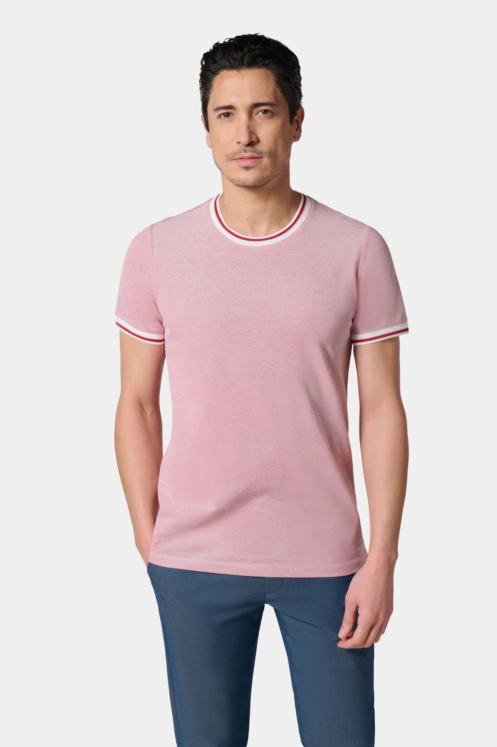 T-shirt, piqué de coton bicolore Jerem, coupe confortable, manches courtes