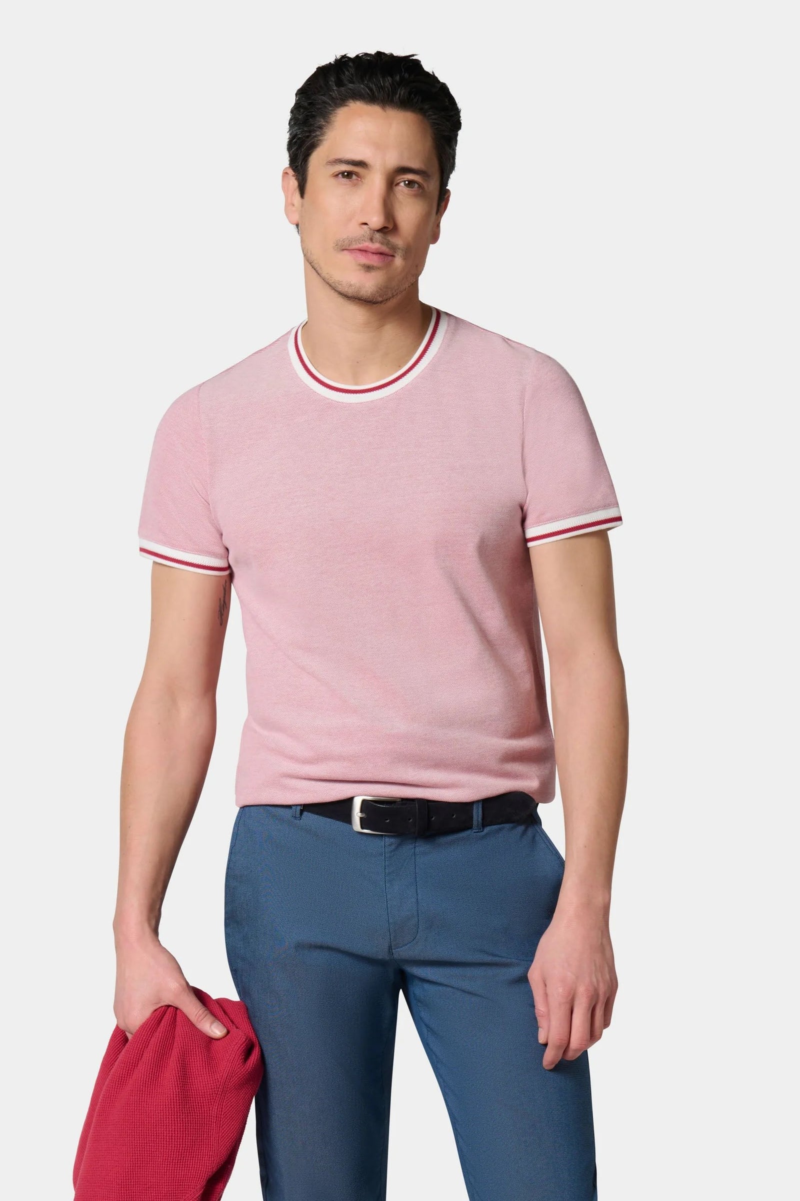 T-shirt en piqué de coton bicolore Jerem, manches courtes, coupe confortable