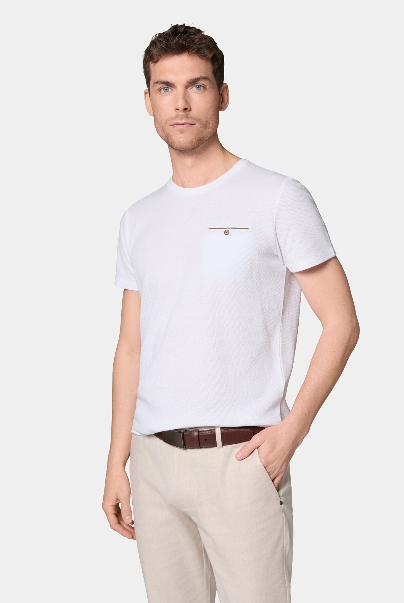 T-shirt en jacquard Jerem, poche poitrine, manches courtes, coupe confortable