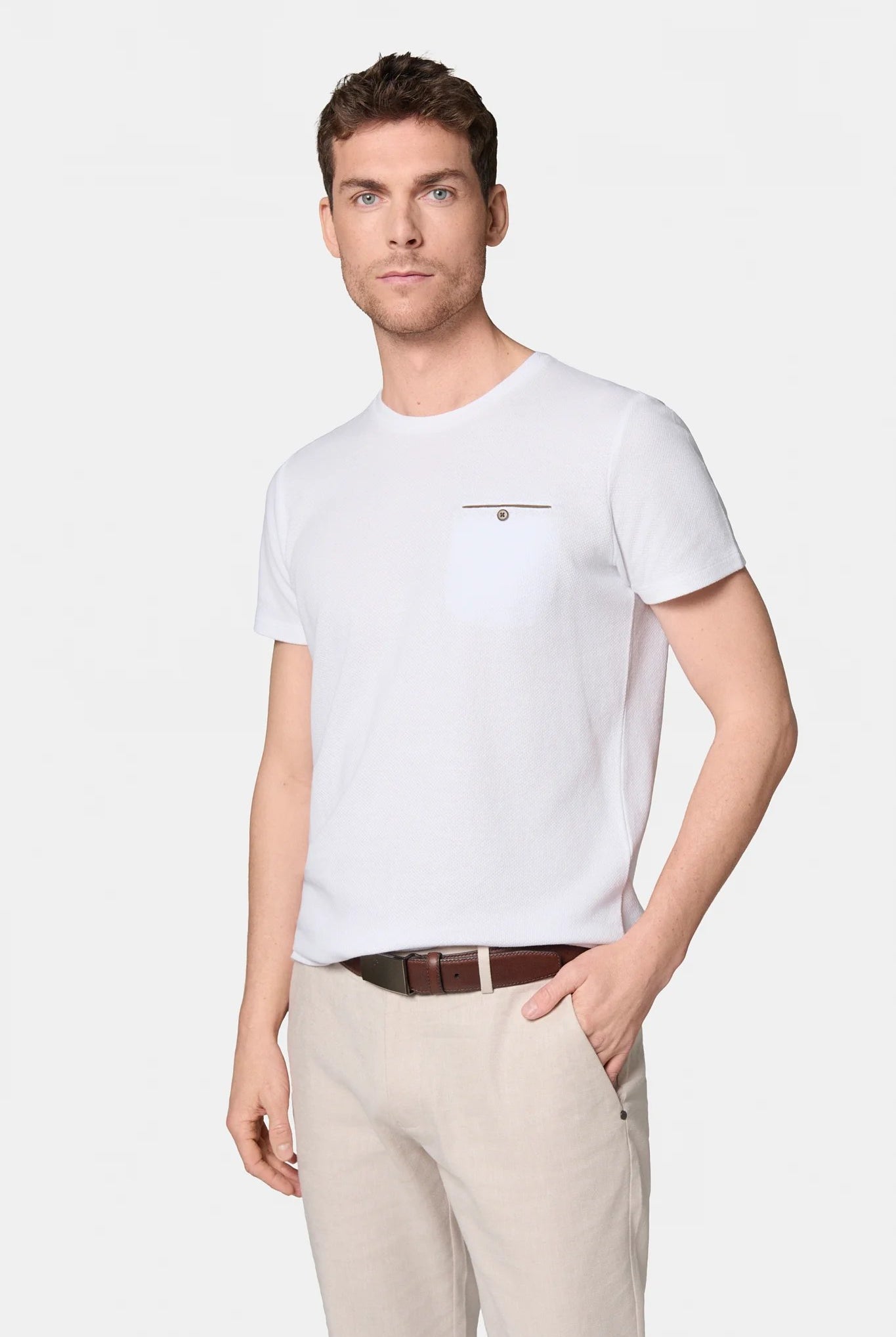 T-shirt en jacquard Jerem, poche poitrine, manches courtes, coupe confortable