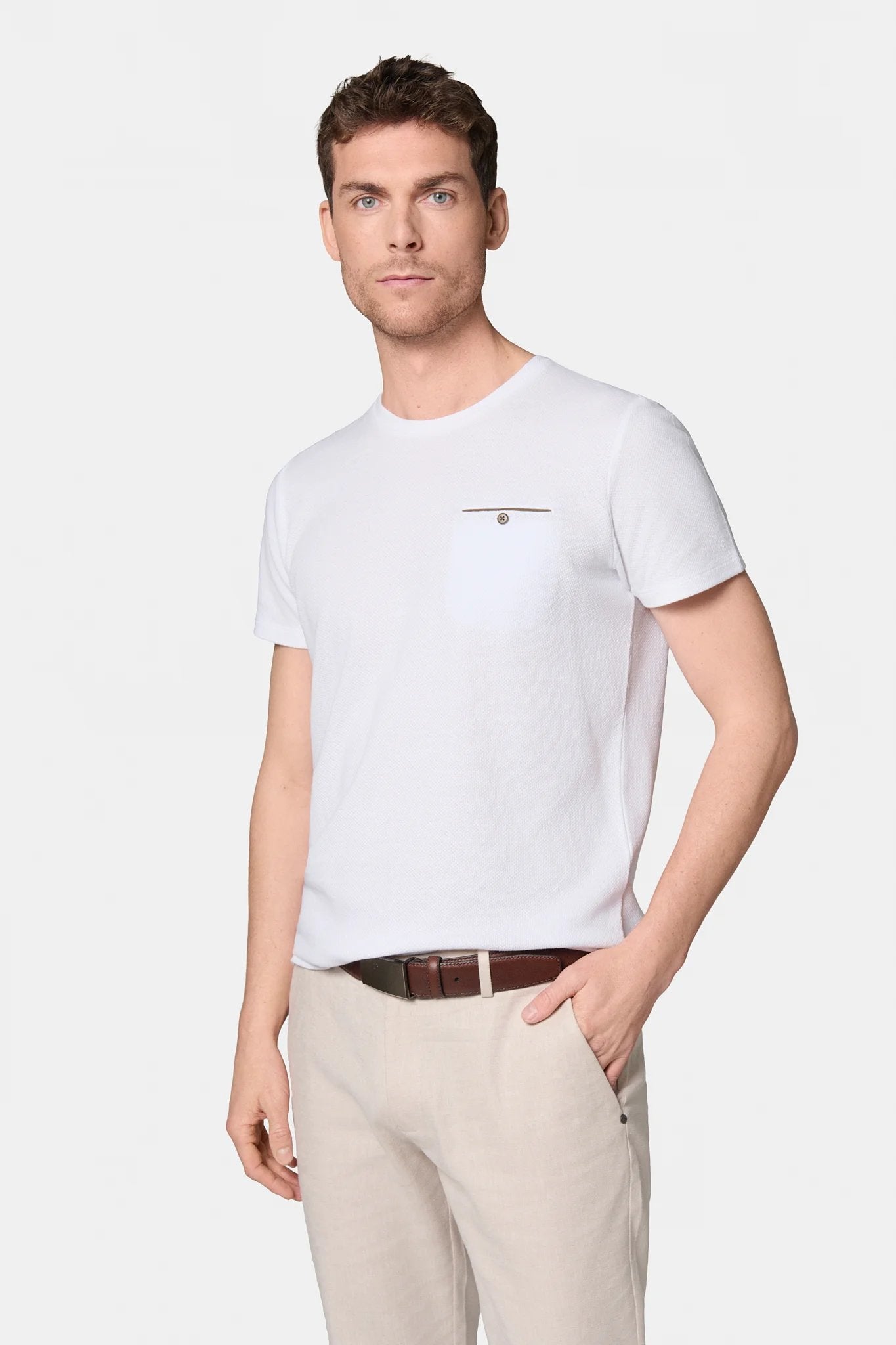 T-shirt en jacquard Jerem, poche poitrine, manches courtes, coupe confortable
