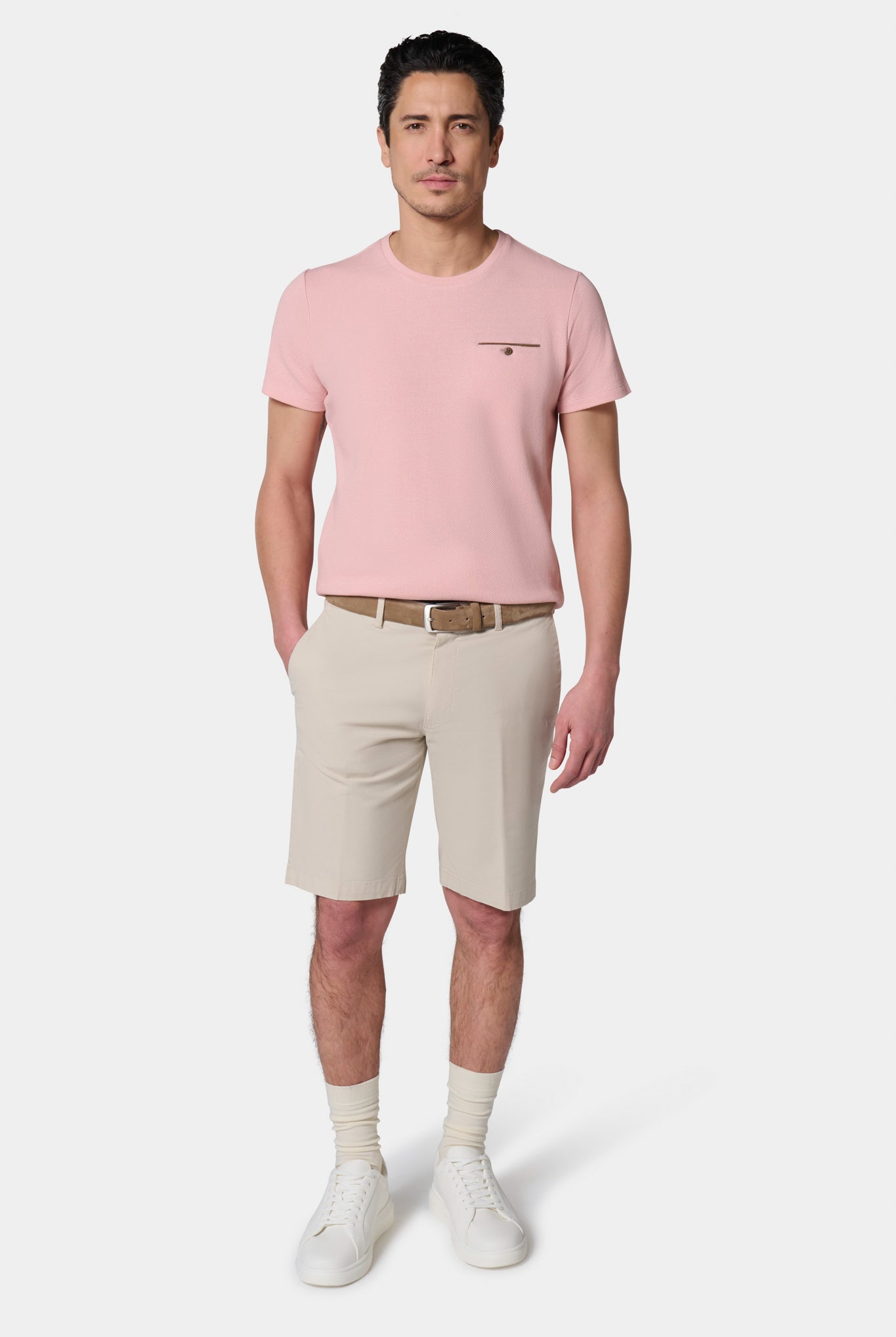 T-shirt en jacquard Jerem, coupe confortable, poche poitrine, coloris rose poudré