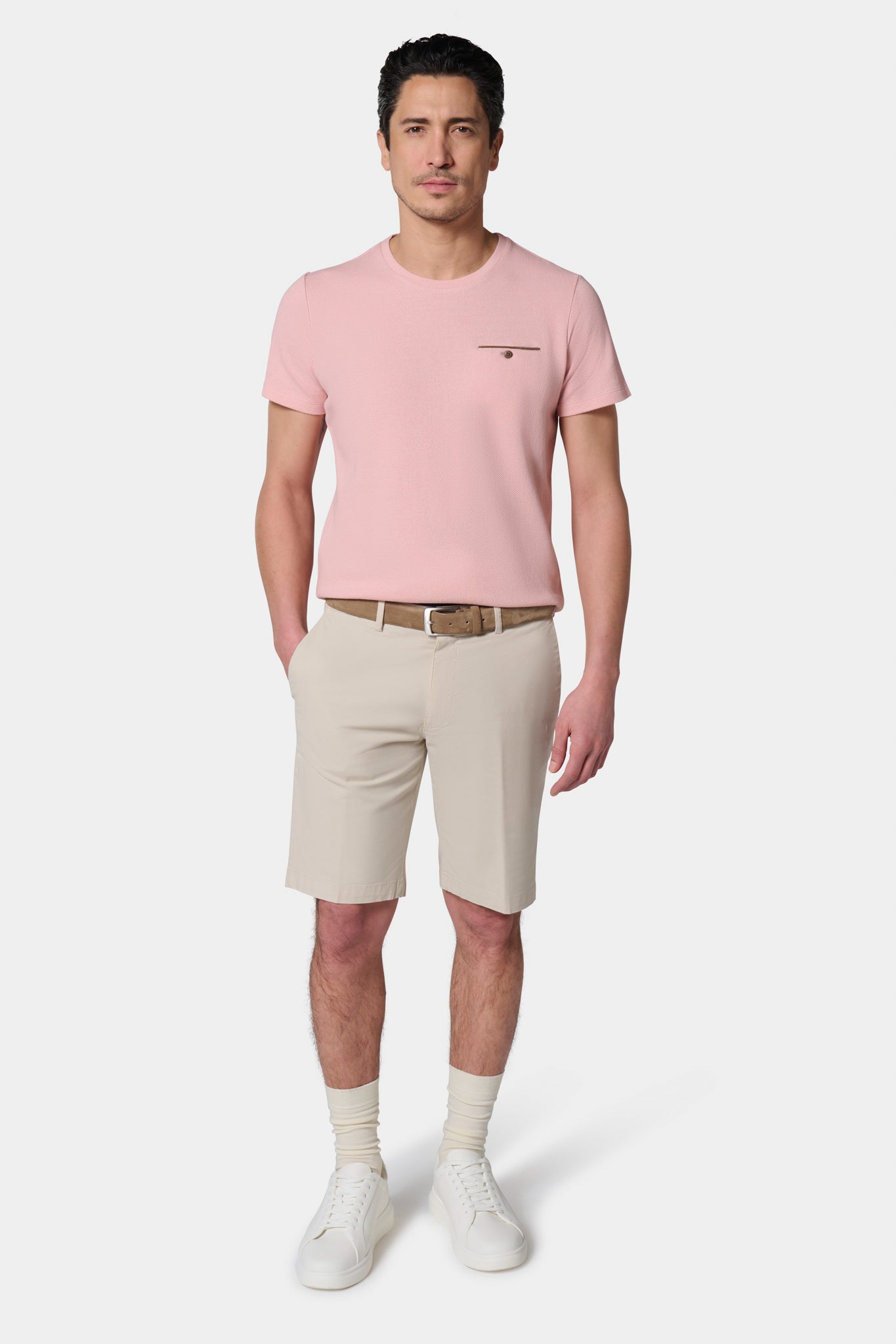 T-shirt en jacquard Jerem, coupe confortable, poche poitrine, coloris rose poudré