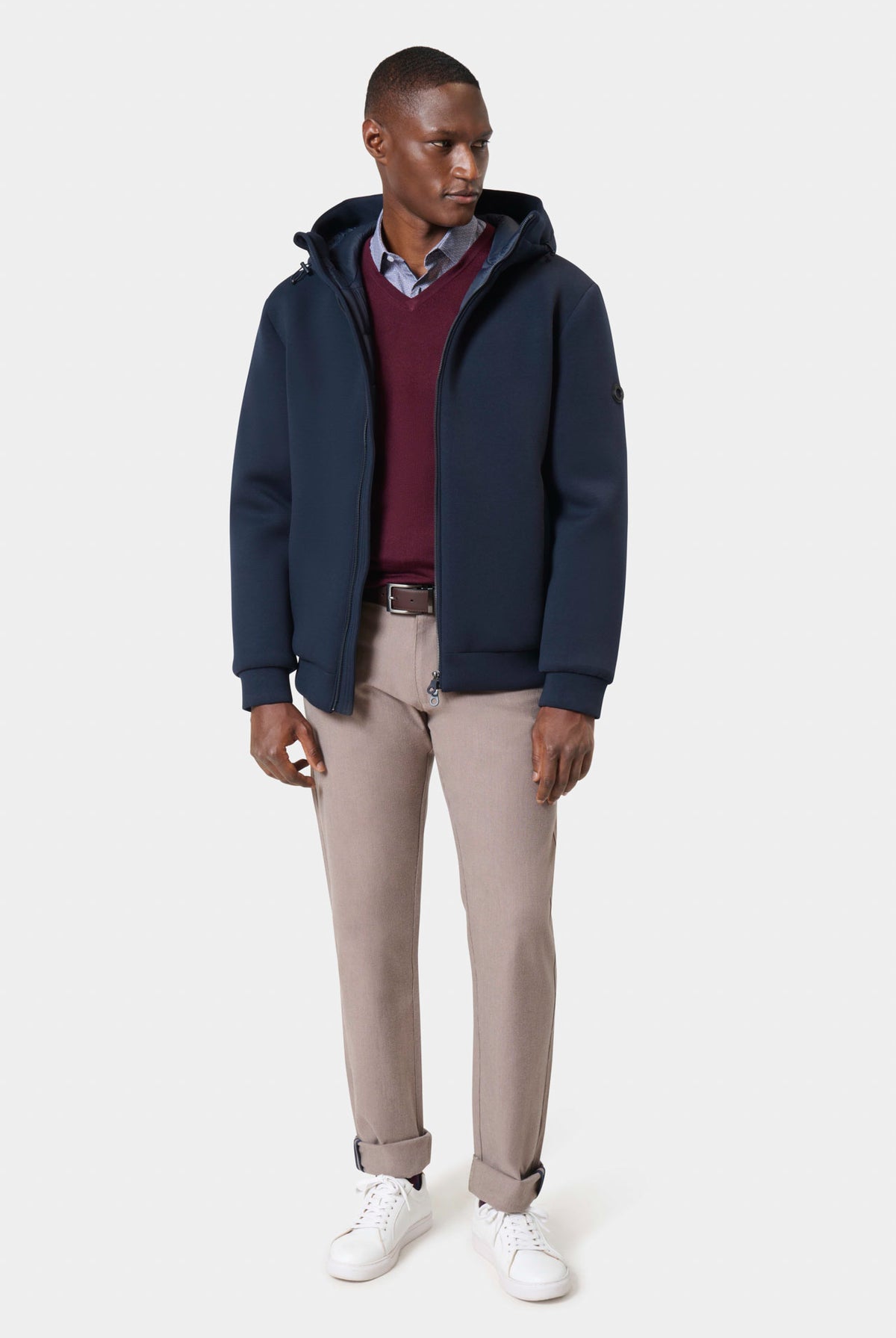 Gilet zippé à capuche en néoprène matelassé Jerem Paris, vue de dos