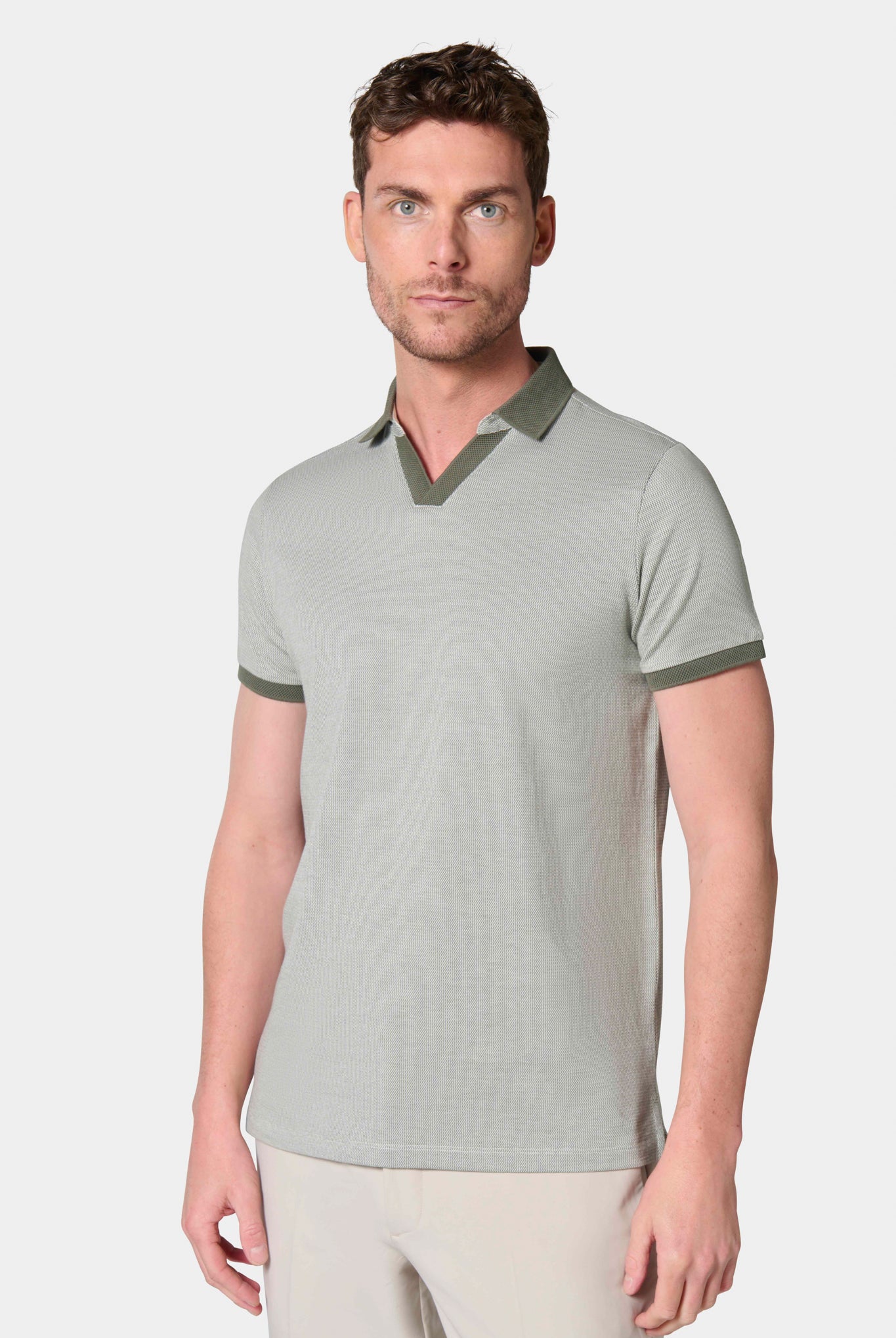 Polo, jacquard à col ouvert manches courtes Jerem, coupe ajustée, col polo, coloris gris