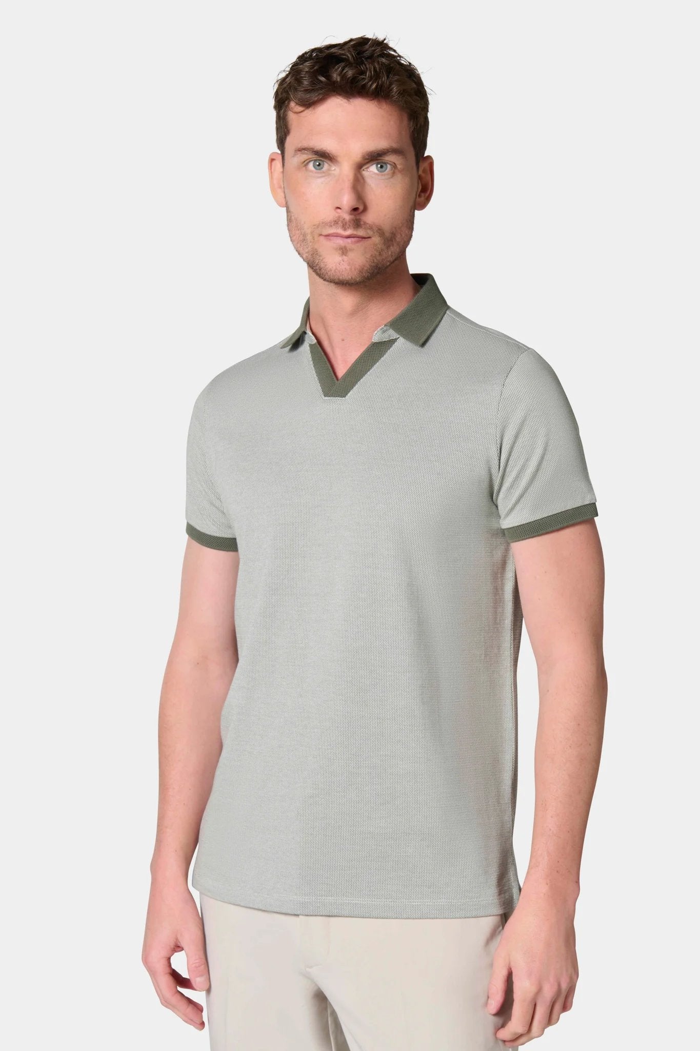 Polo, jacquard à col ouvert manches courtes Jerem, coupe ajustée, col polo, coloris gris