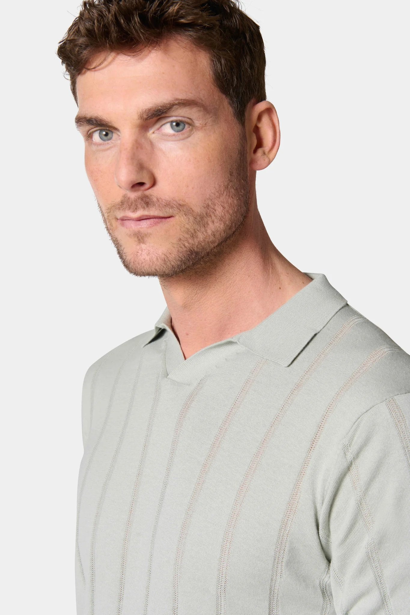 Pull manche courte col polo ouvert Jerem, manches courtes, col polo, coloris vert sauge