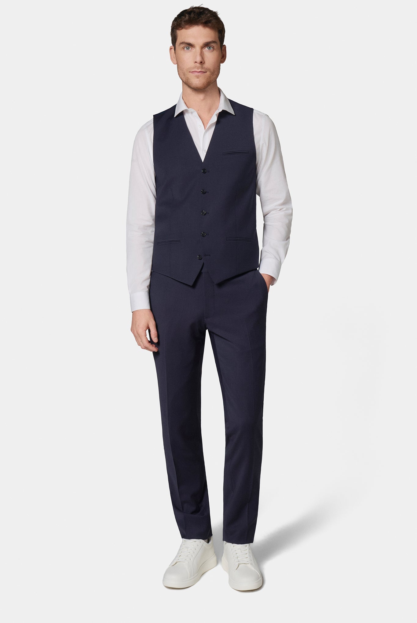 Laine vierge bi-stretch — Gilet de costume lavable Jerem, entièrement doublée, simple boutonnage, coloris noir
