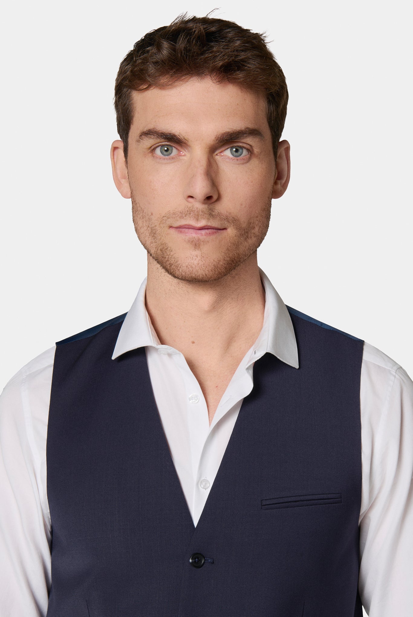 Gilet de costume lavable, laine vierge bi-stretch Jerem, simple boutonnage, entièrement doublée, coloris noir