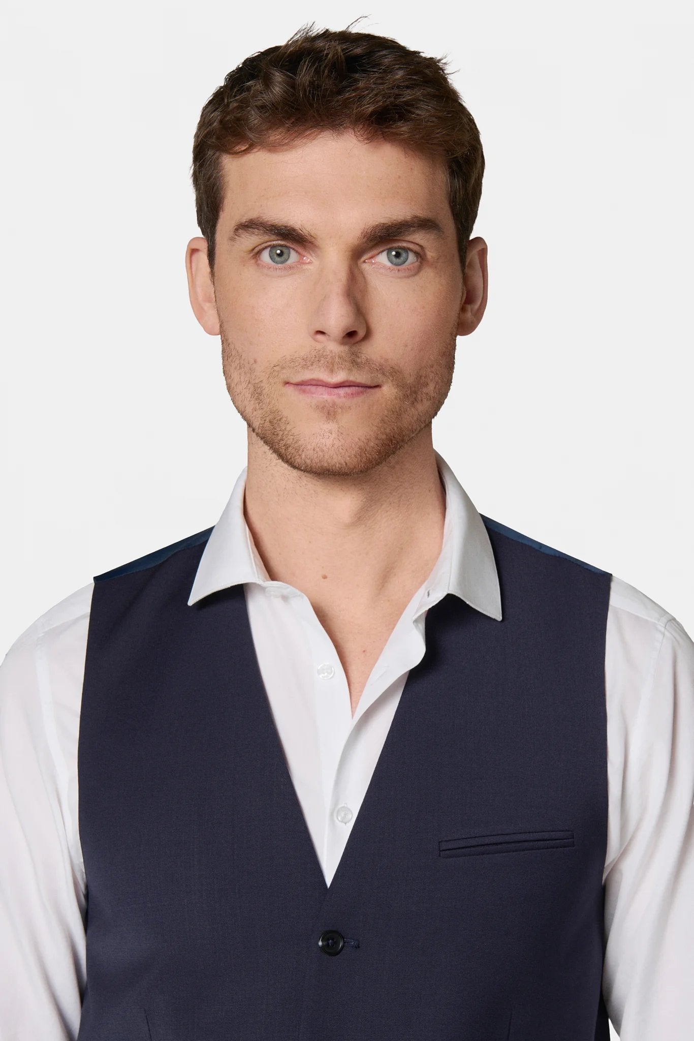 Gilet de costume lavable, laine vierge bi-stretch Jerem, simple boutonnage, entièrement doublée, coloris noir